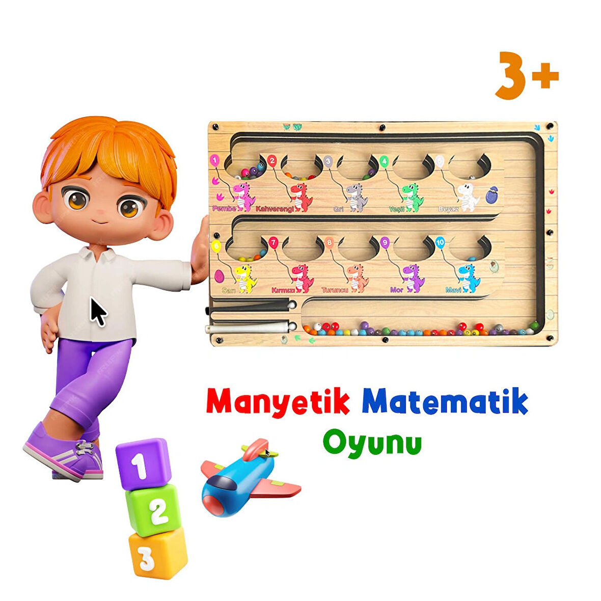 TİNEKE  Manyetik Eğitici Renkli Sayma ve Eşleştirme Labirenti Eğitim Oyuncağı Ahşap Montessori Oyunu Dinozor