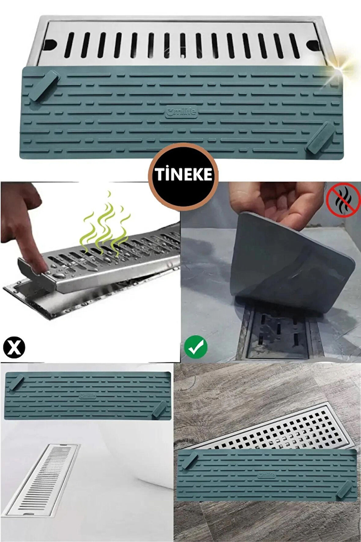 TİNEKE  GRİ Renk Uzun Model Kötü Koku Önleyici Silikon Mat Banyo Mutfak Lavabo Balkon Gider Tıpası Kapağı
