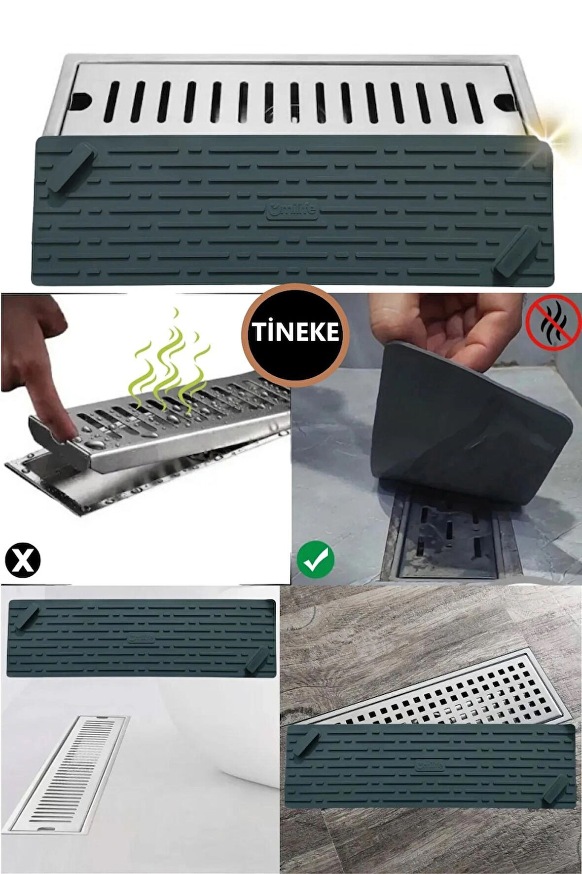TİNEKE  Siyah Renk Uzun Model Kötü Koku Önleyici Silikon Mat Banyo Mutfak Lavabo Balkon Gider Tıpası Kapağı