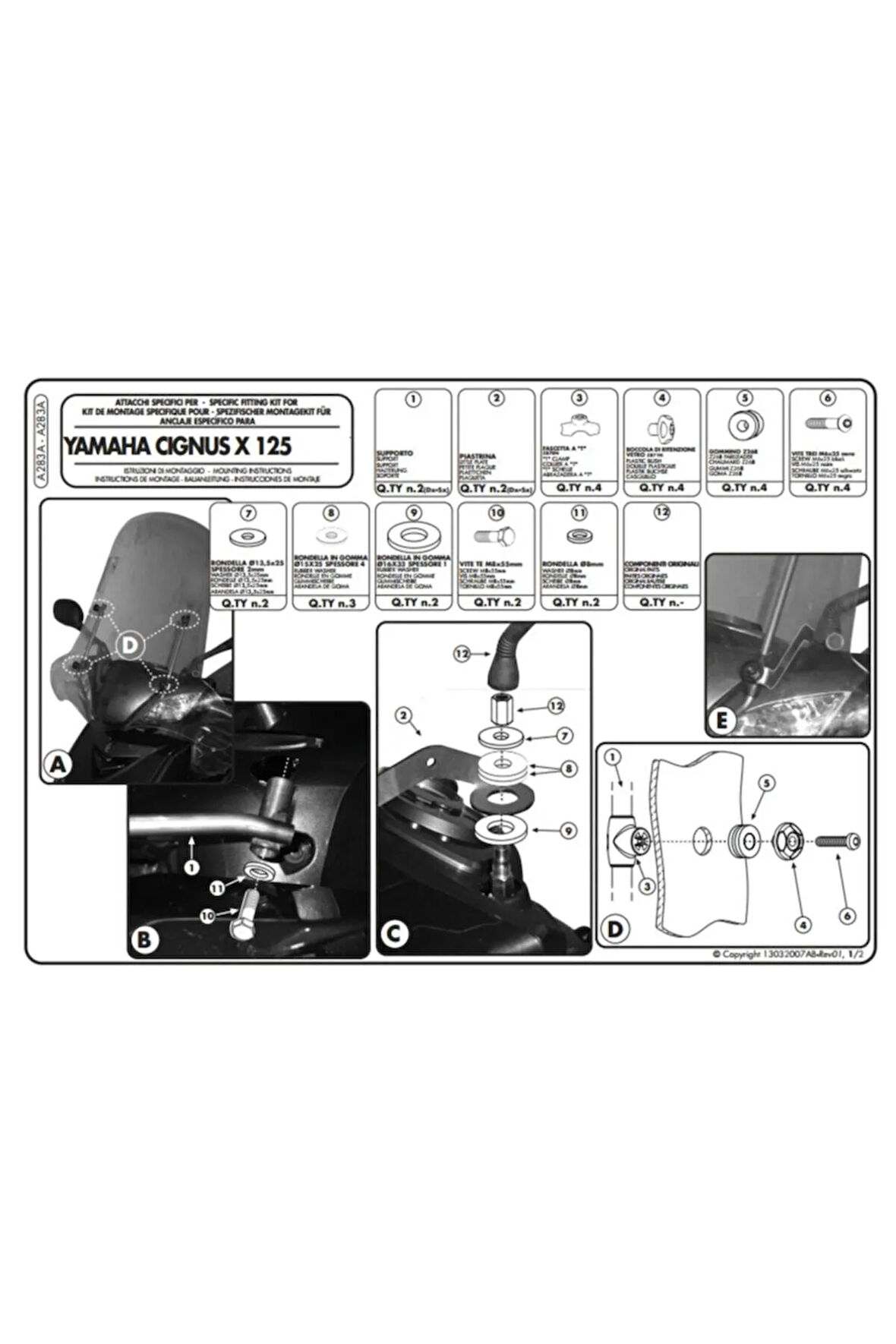 A283ak Yamaha Cıgnus X 125 (07-15) Rüzgar Siperlik Bağlantısı
