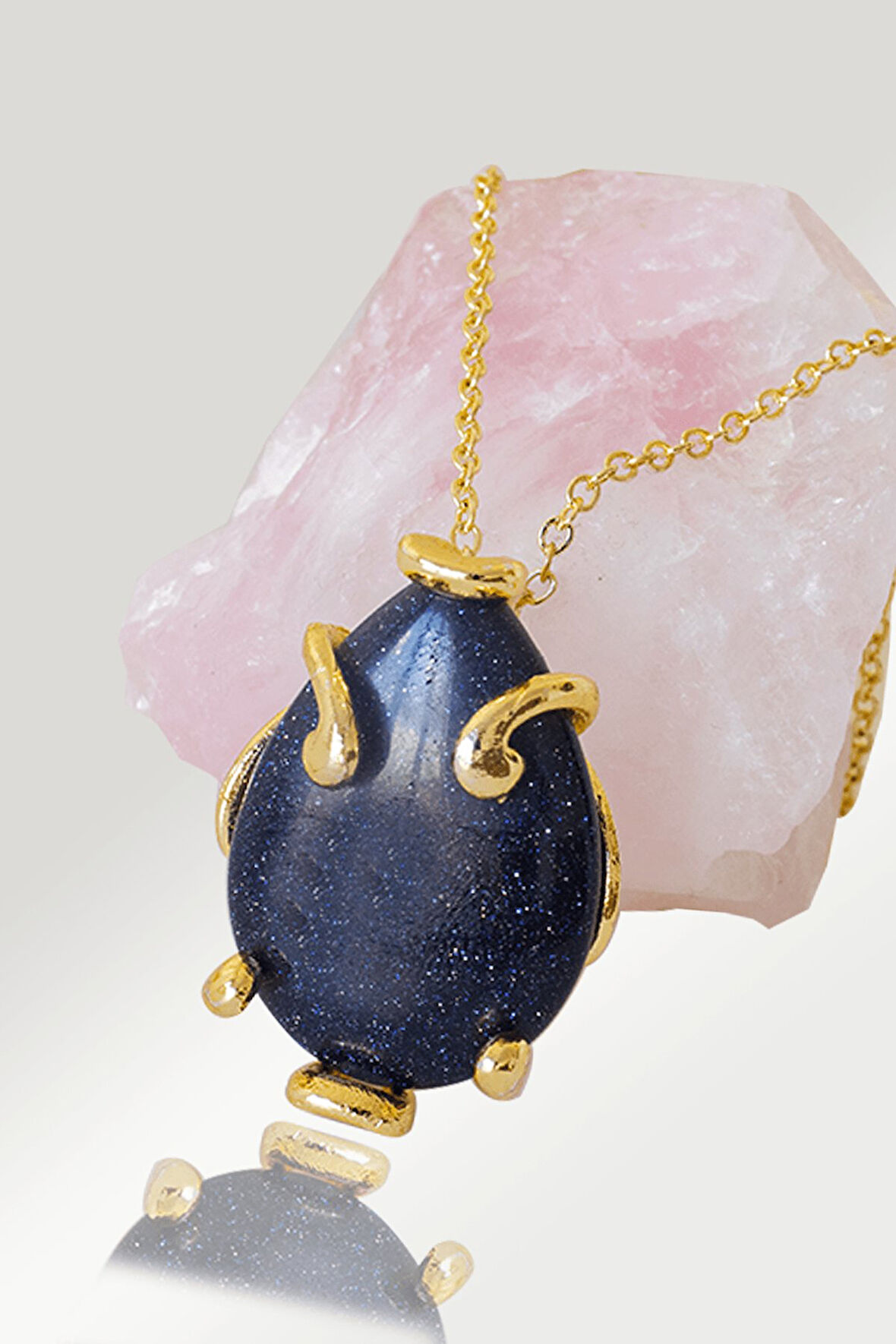 Sertifikalı AAA+ Damla Model Mavi Yıldız Taşı Kolye - Altın Renkli