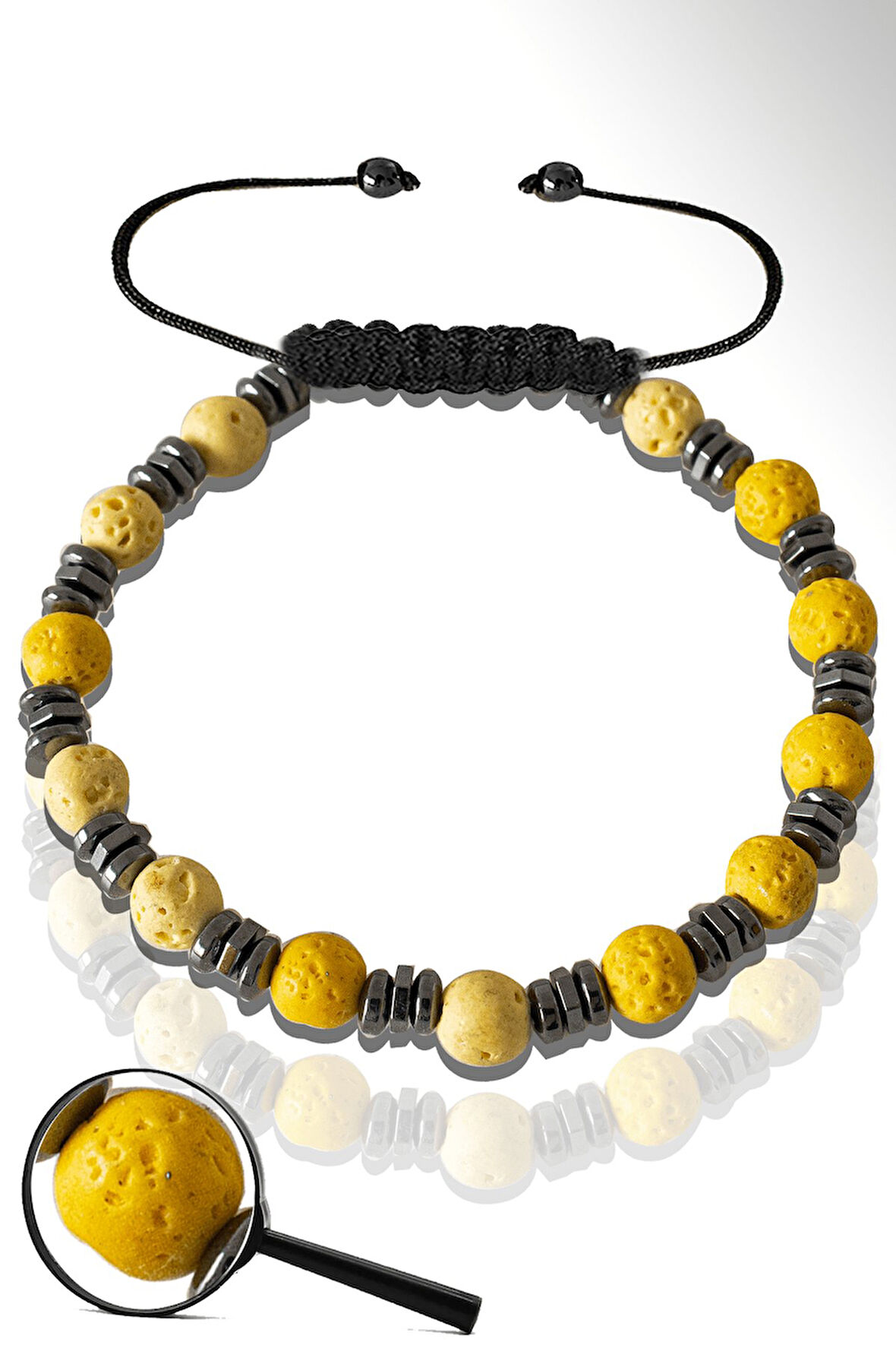 Sertifikalı Hematitli Sarı Volkanik Lav Taşı Bileklik - Yanardağ Taşı