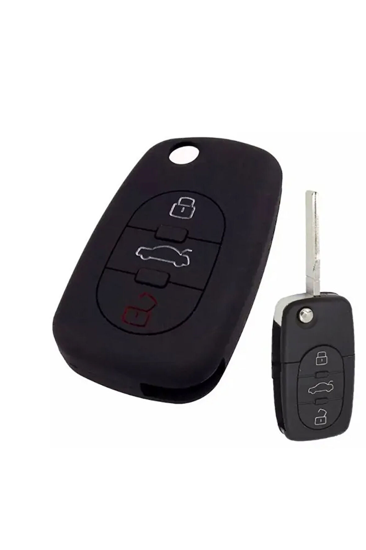Audi A2 A3 A4 A6 A8 Uyumlu Silikon Anahtar Koruma Kılıfı 3 Tuşlu Siyah Renk