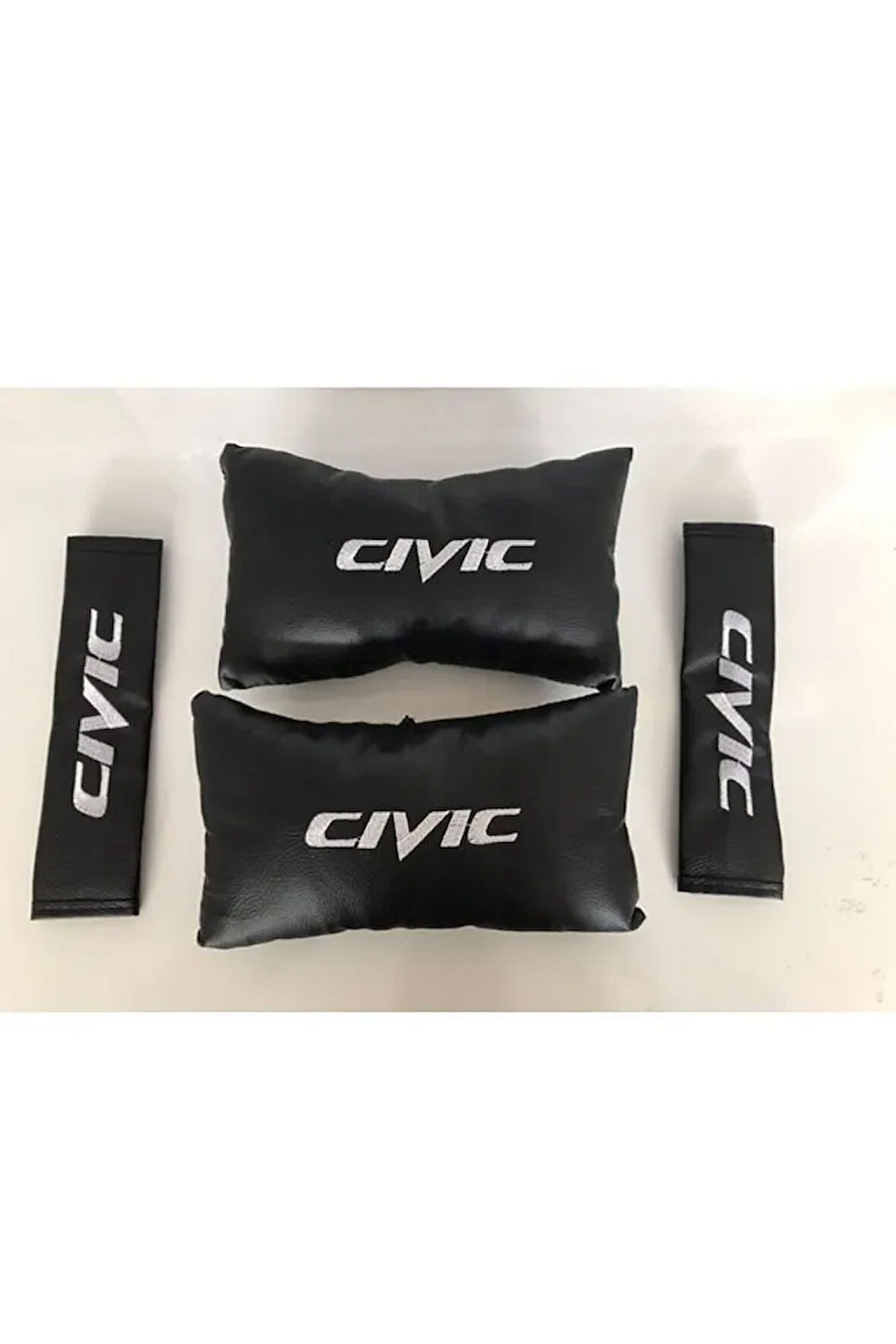 Honda Civic Nakışlı Deri 1 Çift Boyun Yastık Ve 1 Çift Kemer Pedi