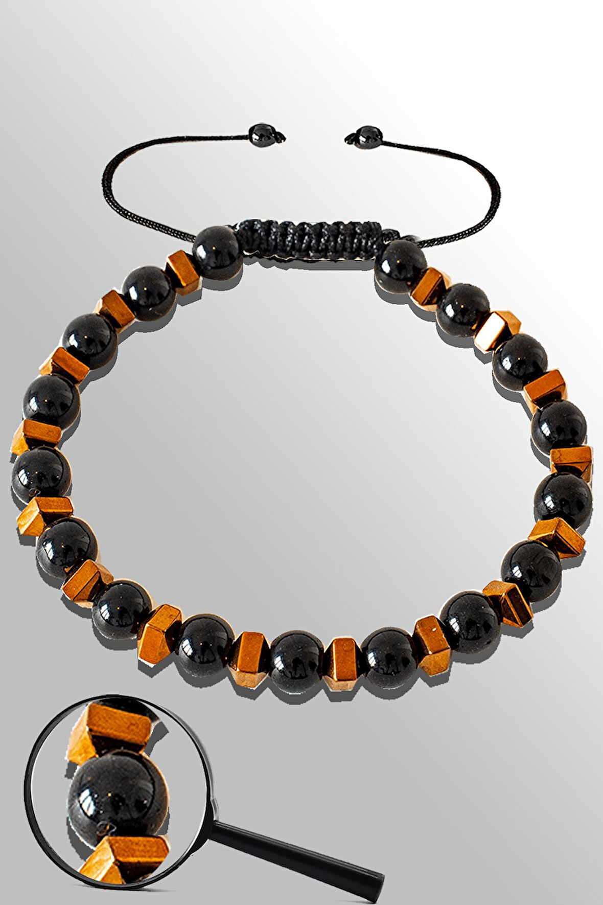 Sertifikalı Rose Falezli Siyah Obsidyen Taşı Bileklik - Ayarlamalı