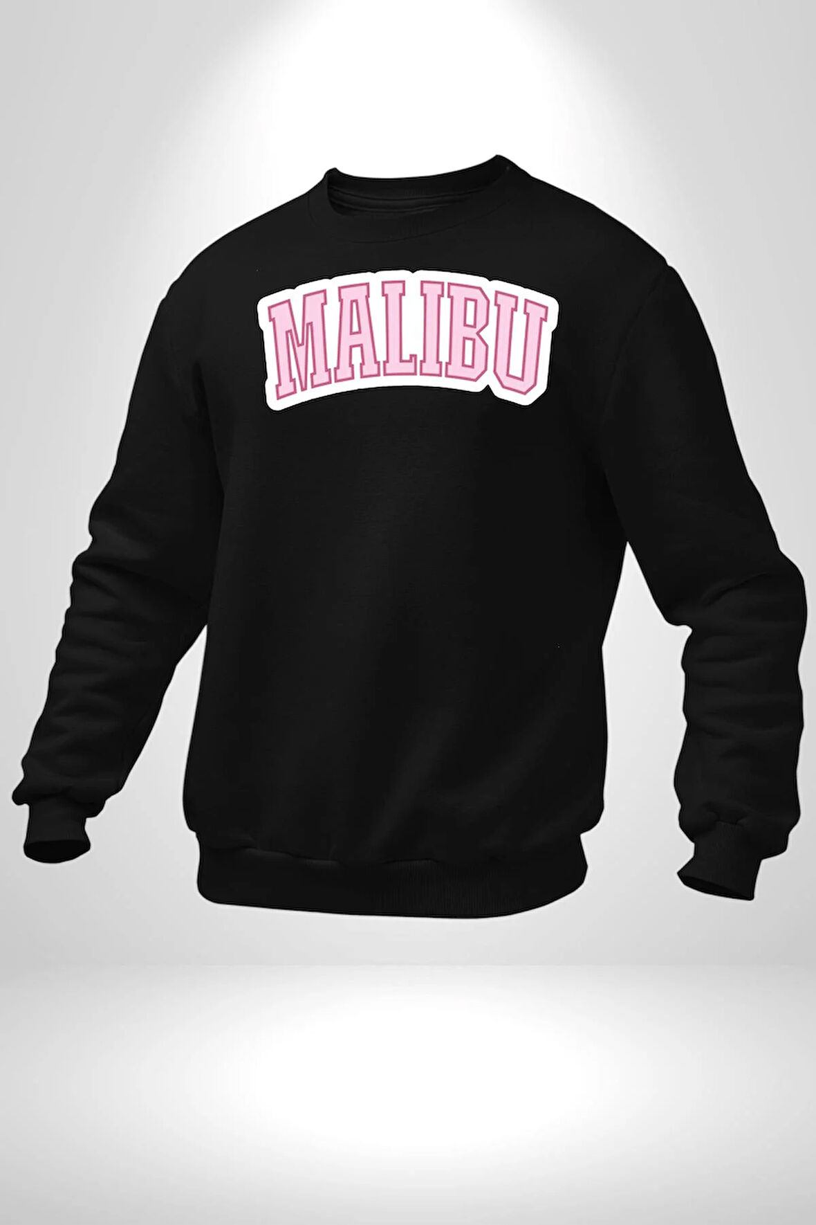 Malibu California Pembe  Erkek Kadın Unisex Dijital Baskılı Siyah Sweatshirt