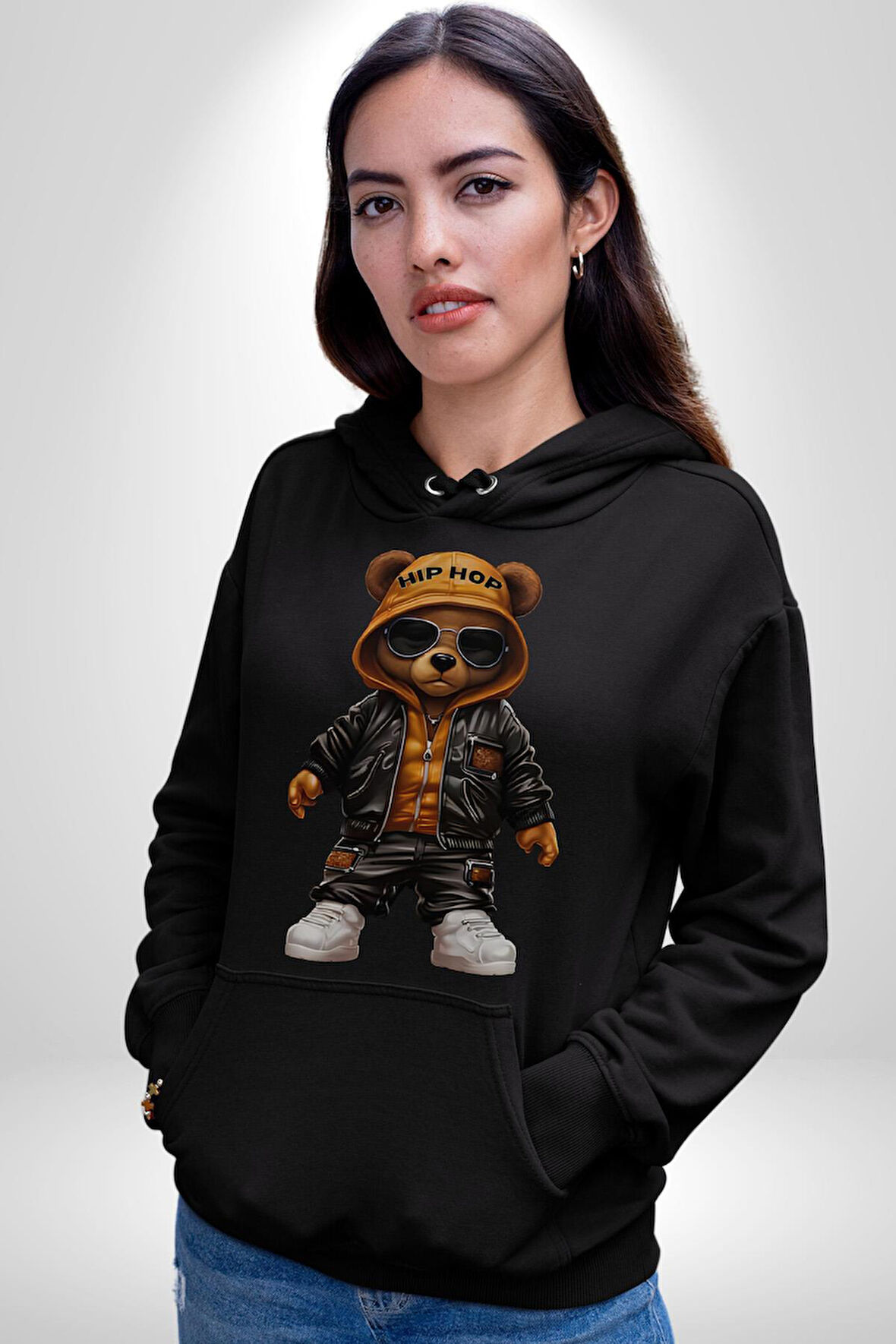 Hiphop Ayı Tedy Güneş Gözlük Deri Ceket Erkek Kadın Siyah Dijital Baskılı Kapüşonlu Sweatshirt Hoodie