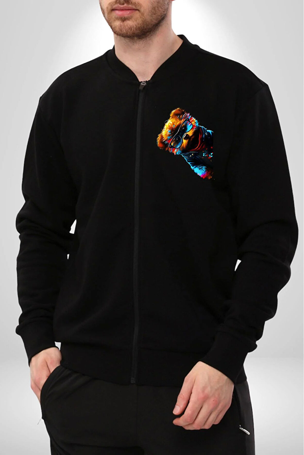 Cool Tedy Renkli Ayıcık Gözlük Erkek Kadın Dijital Baskılı Siyah Kolej Ceket - Unisex