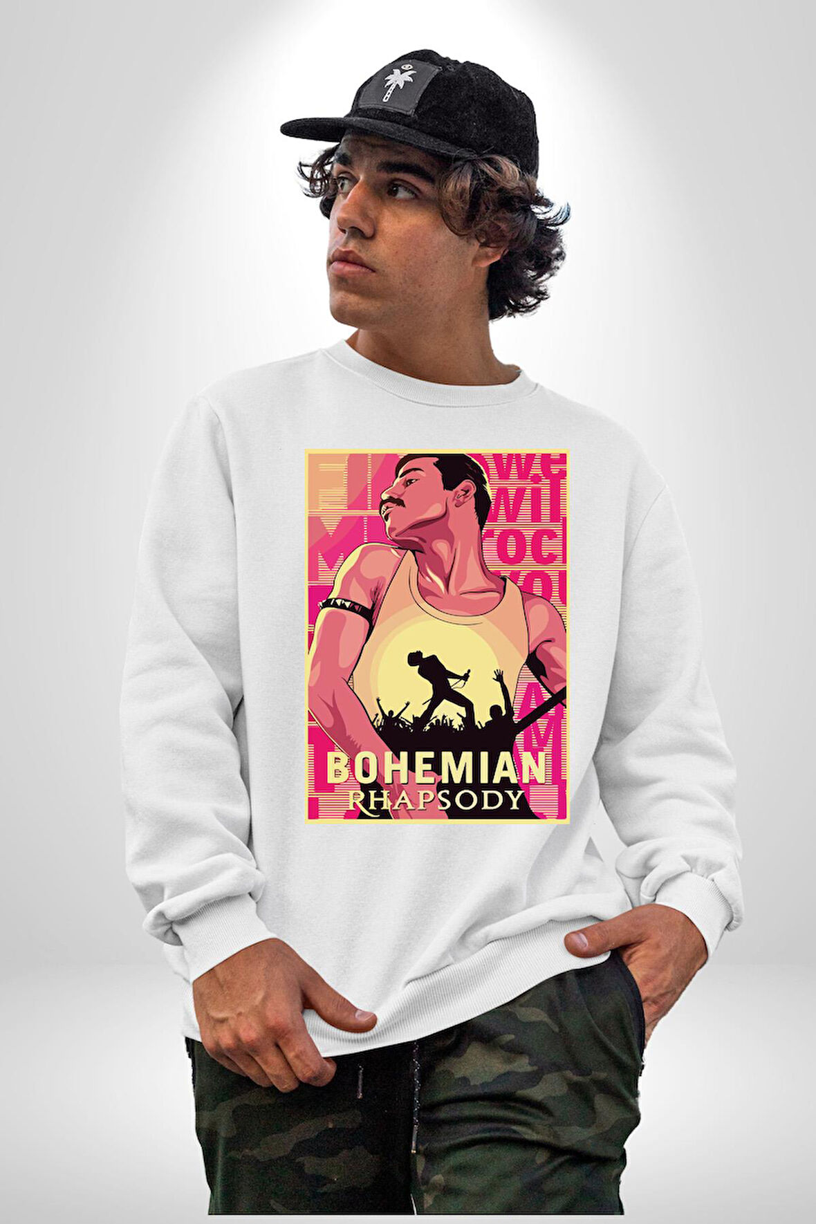Bohamian Rhapsody Queen Freddie Erkek Kadın Unisex Dijital Baskılı Beyaz Sweatshirt