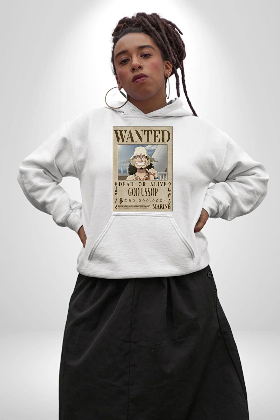 One Piece Aranıyor God Ussop Anime Erkek Kadın Beyaz Dijital Baskılı Kapüşonlu Sweatshirt Hoodie