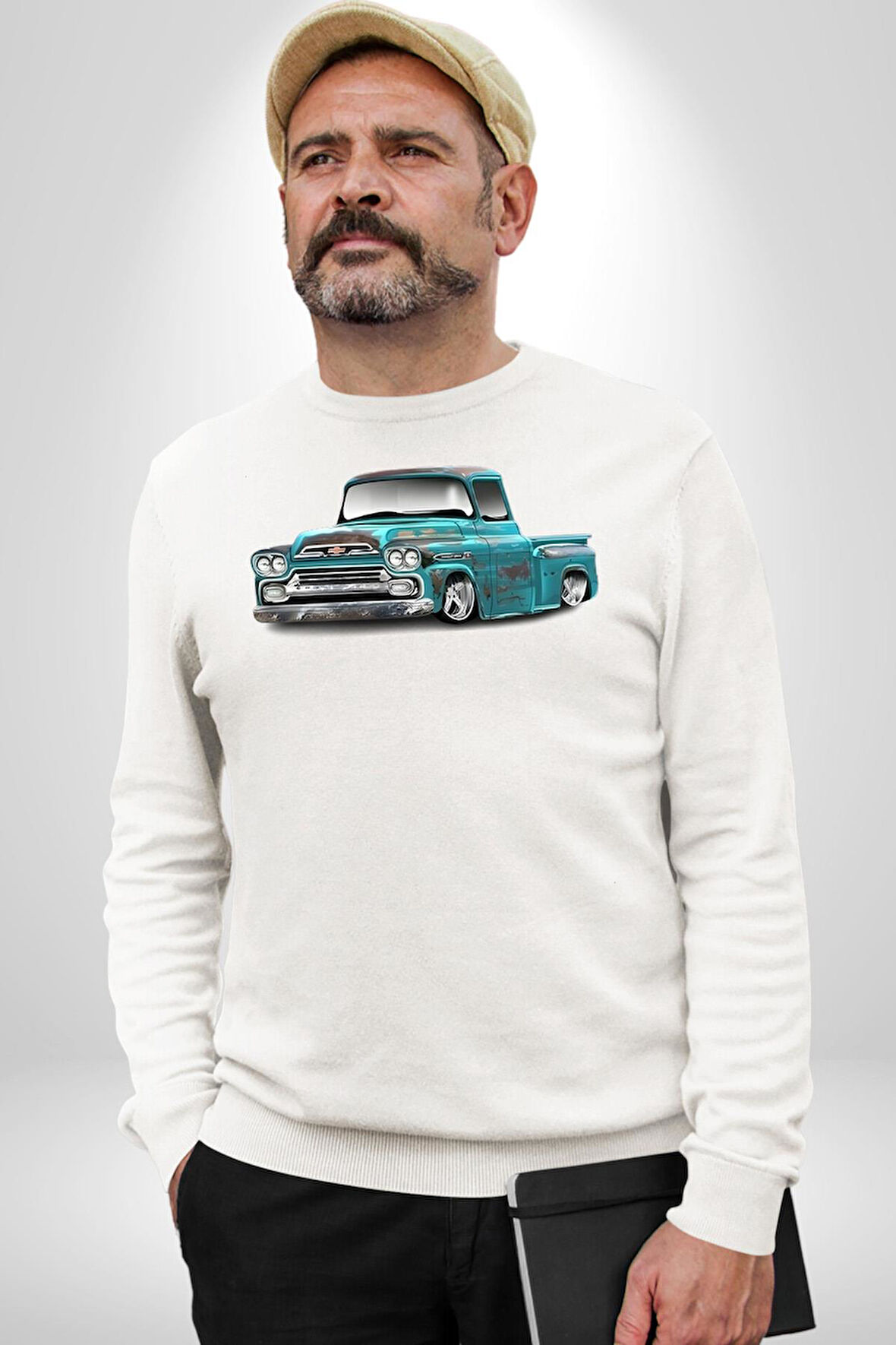 1958 Chevrolet Kamyonet Klasik Araba  Erkek Kadın Unisex Dijital Baskılı Beyaz Sweatshirt