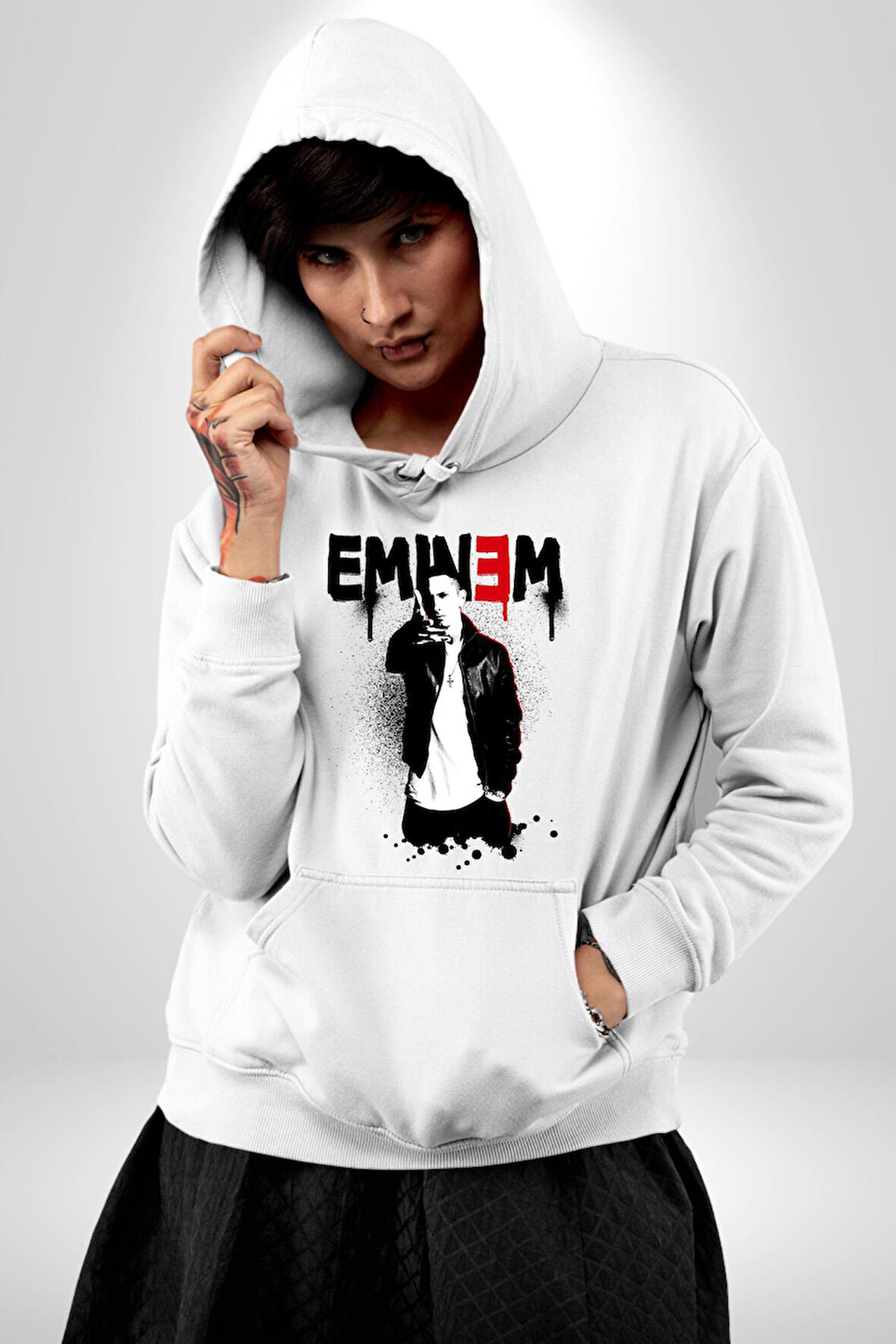 Eminem Rap Müzik Şarkıcı Erkek Kadın Beyaz Dijital Baskılı Kapüşonlu Sweatshirt Hoodie