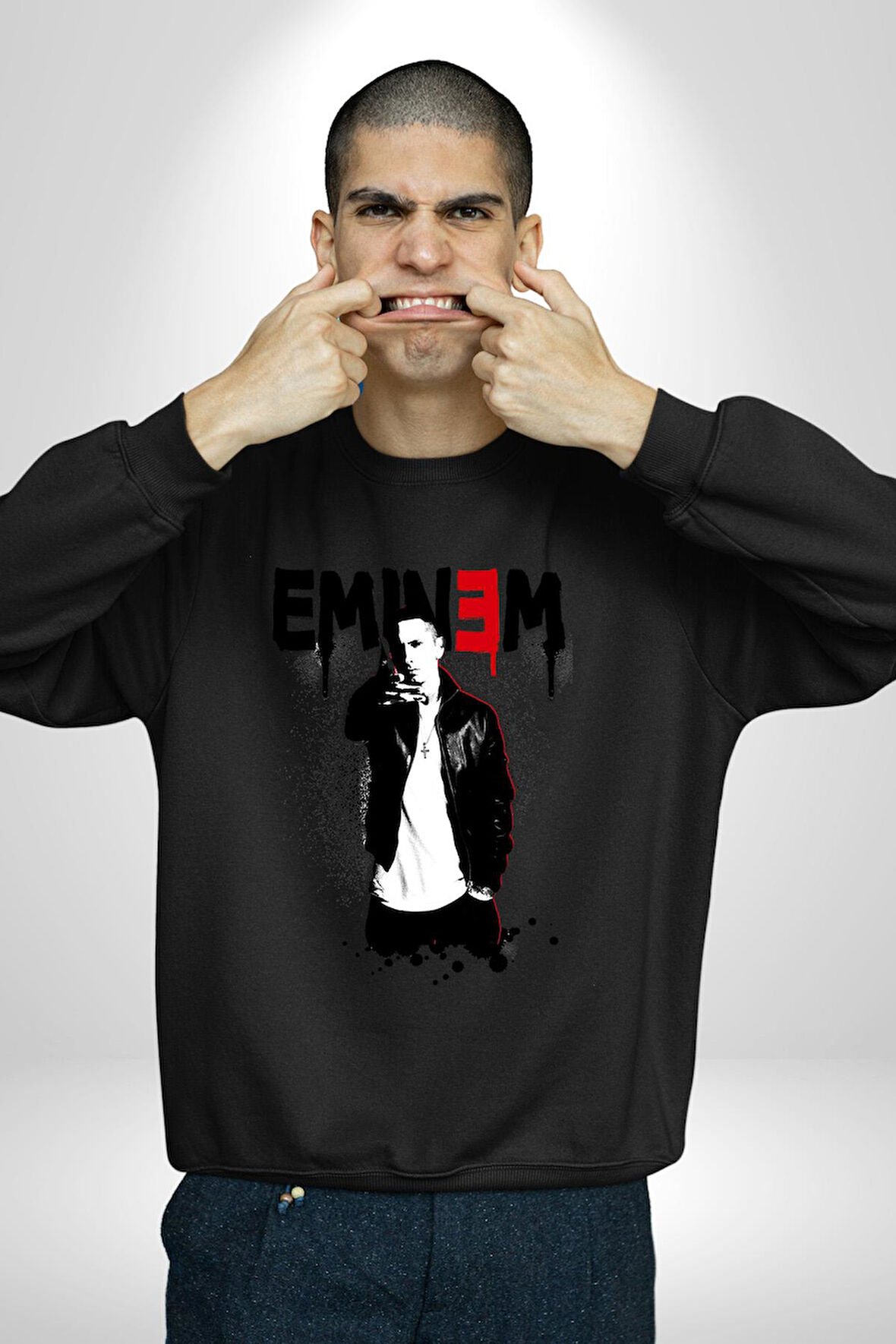 Eminem Rap Müzik Şarkıcı Erkek Kadın Unisex Dijital Baskılı Siyah Sweatshirt