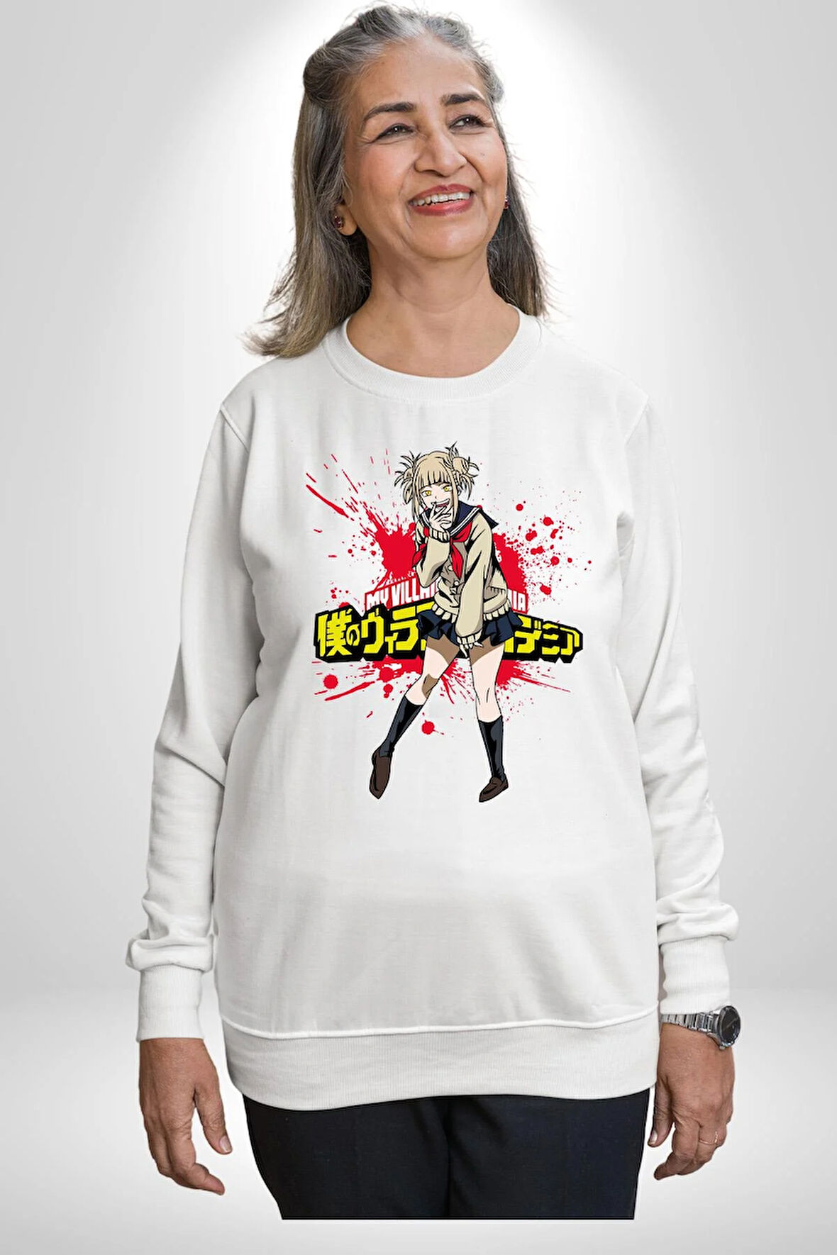 My Hero Academia Himiko Togo Anime Kahramanı Erkek Kadın Unisex Dijital Baskılı Beyaz Sweatshirt
