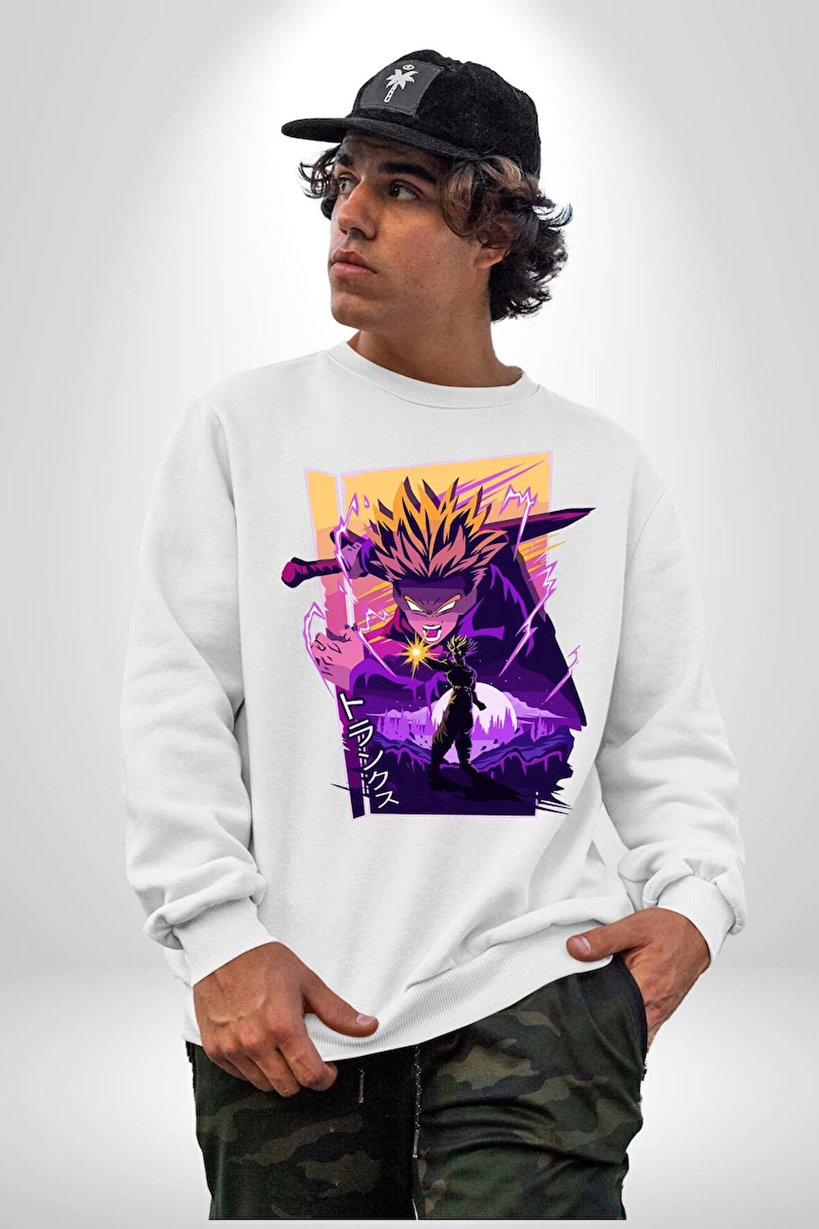 Dragon Ball Şimlek Anime  Erkek Kadın Unisex Dijital Baskılı Beyaz Sweatshirt
