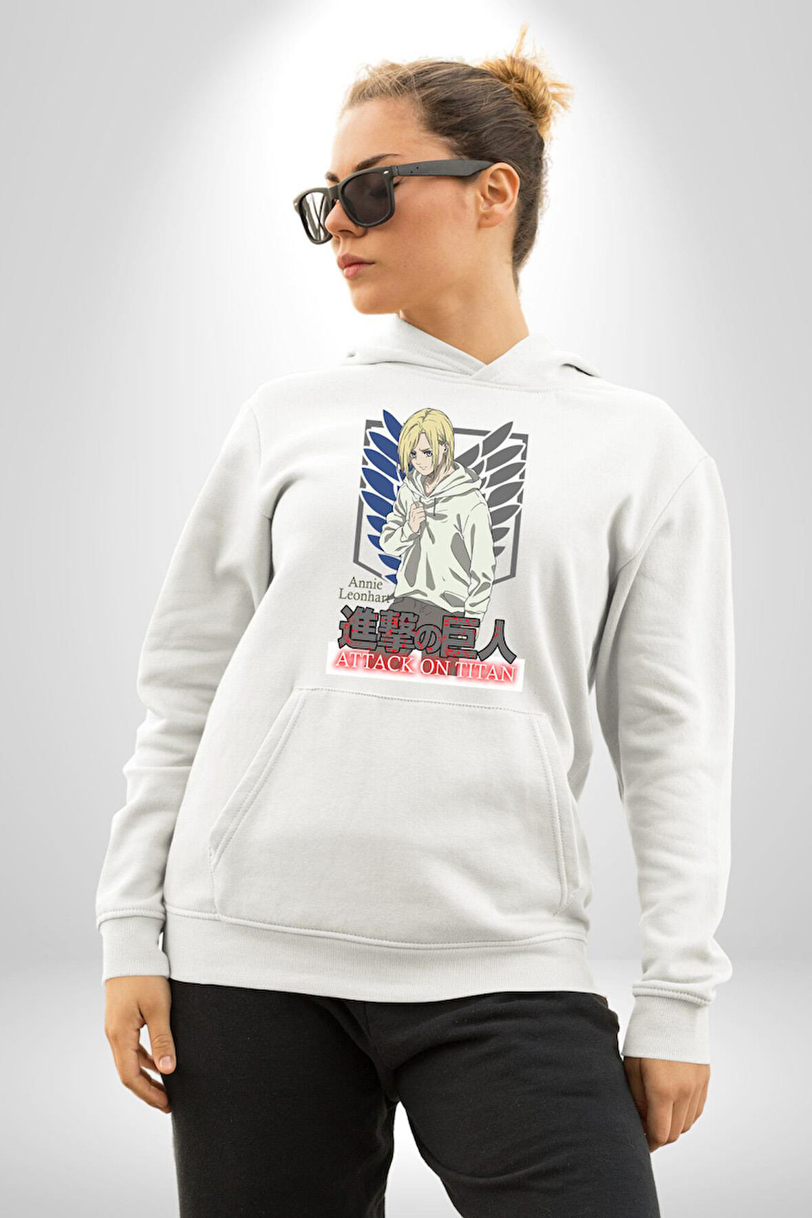 Attack On Titan Titana Saldırı Anime Erkek Kadın Beyaz Dijital Baskılı Kapüşonlu Sweatshirt Hoodie
