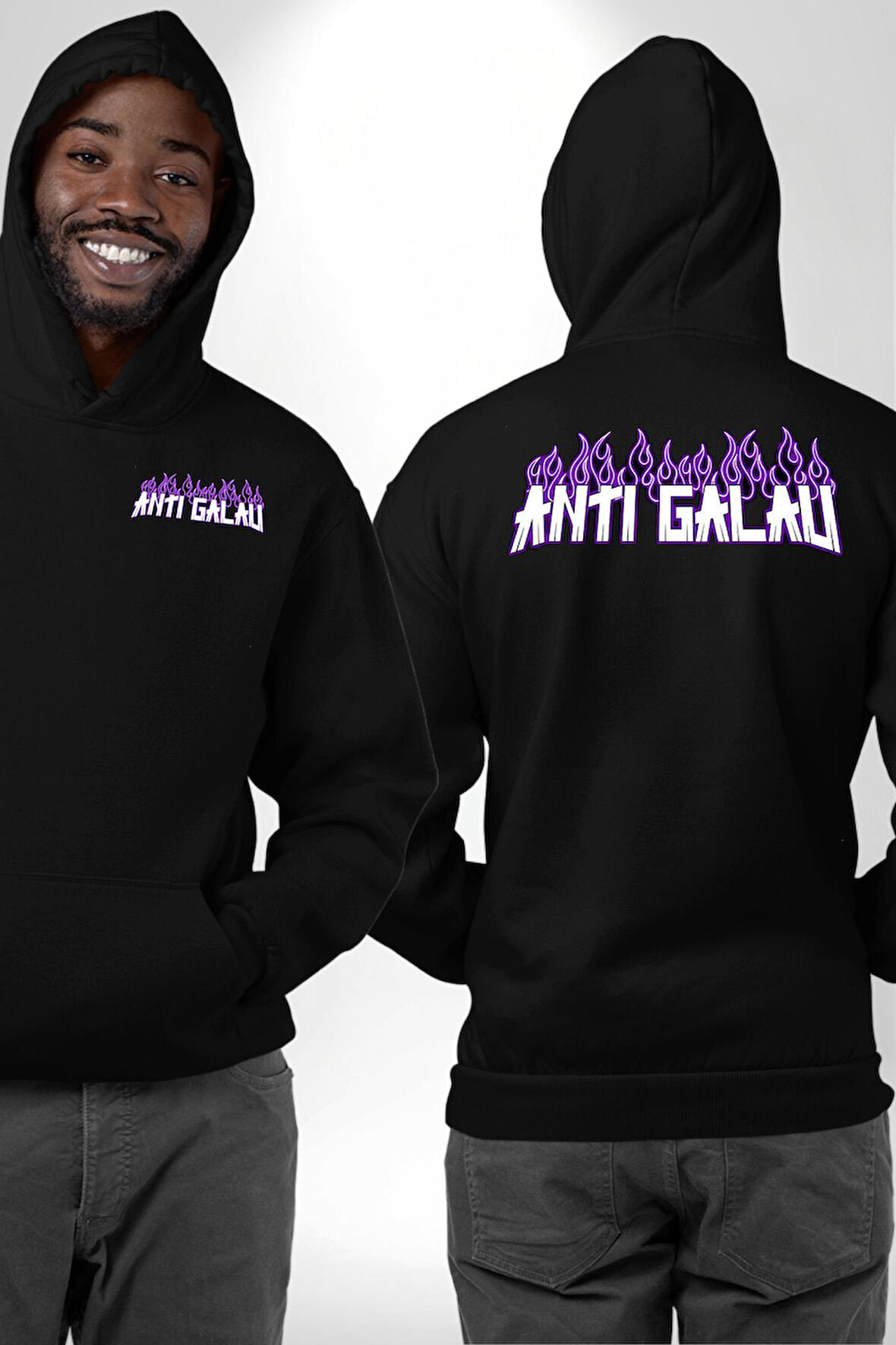 Anti Galau Erkek Kadın Siyah Ön Sırt Baskılı Kapüşonlu Sweatshirt Hoodie
