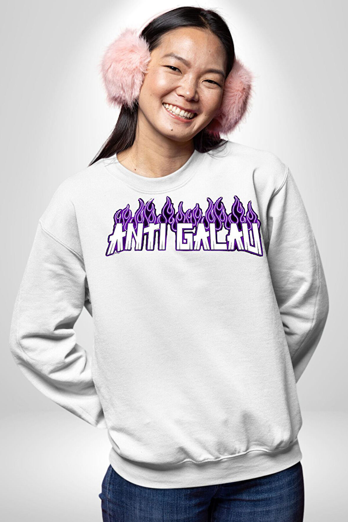 Anti Galau Erkek Kadın Unisex Dijital Baskılı Beyaz Sweatshirt