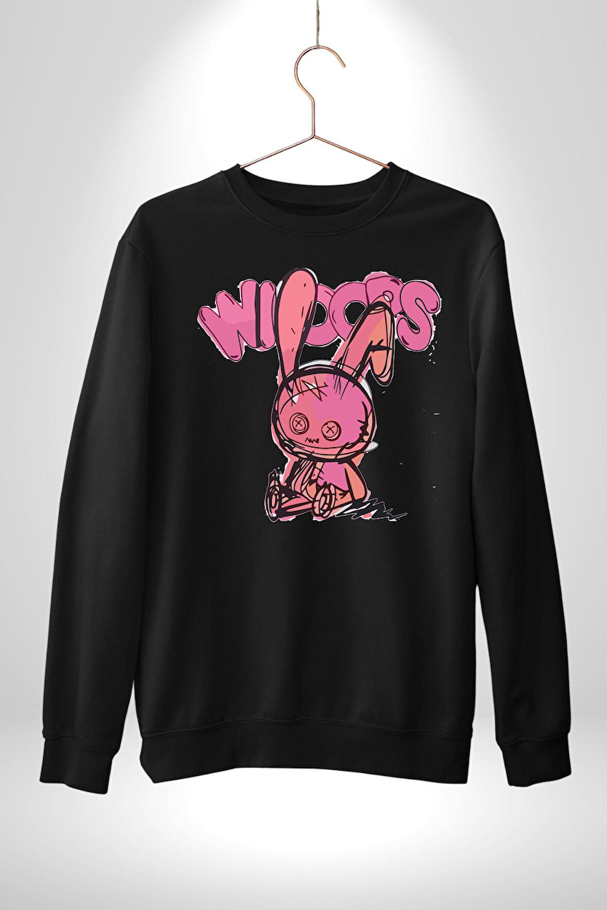Öfkeli Voodoo Tavşan XOX Erkek Kadın Unisex Dijital Baskılı Siyah Sweatshirt