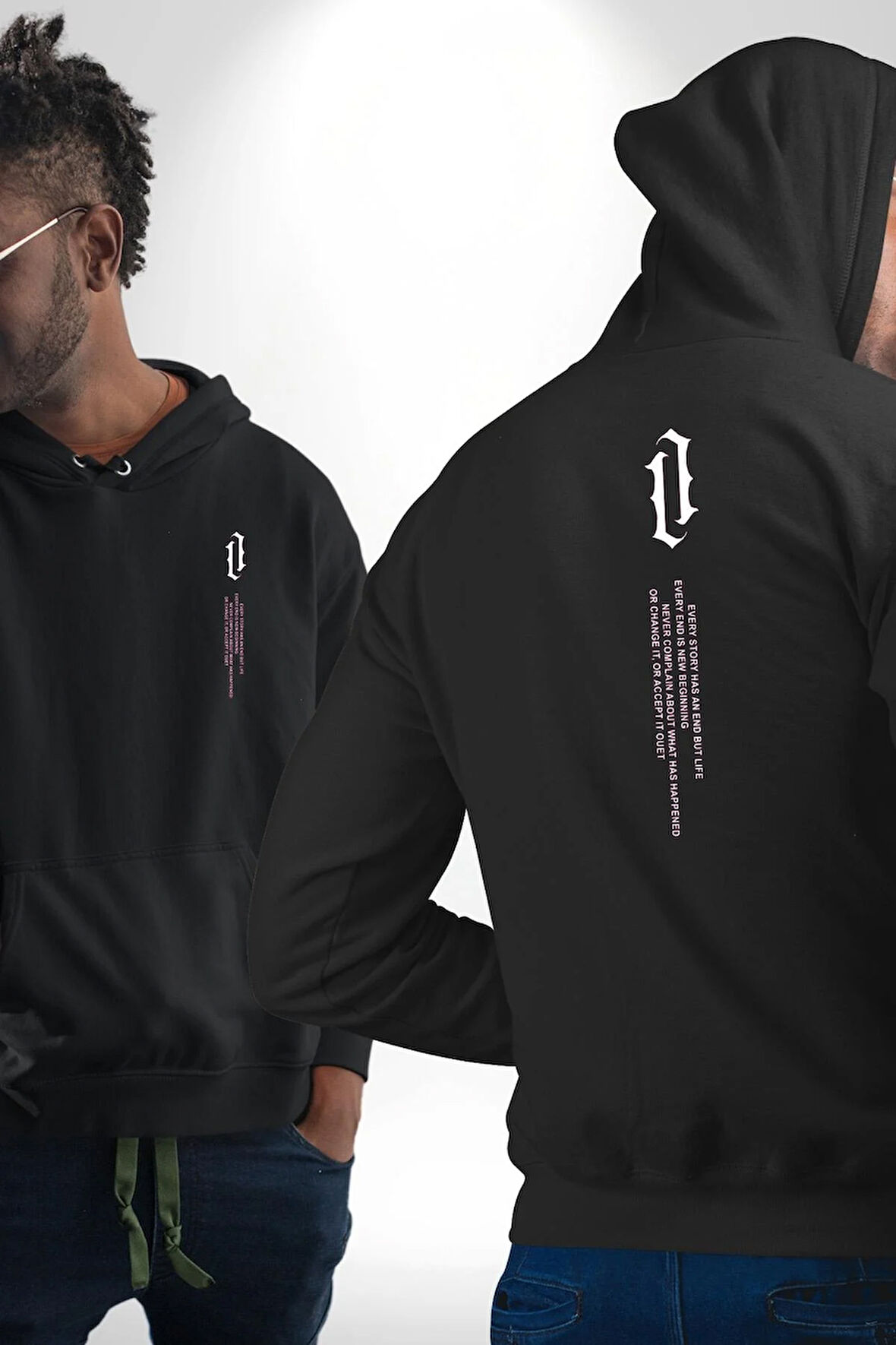 Gothic Sokak Stili Minimal Tasarım Erkek Kadın Siyah Ön Sırt Baskılı Kapüşonlu Sweatshirt Hoodie