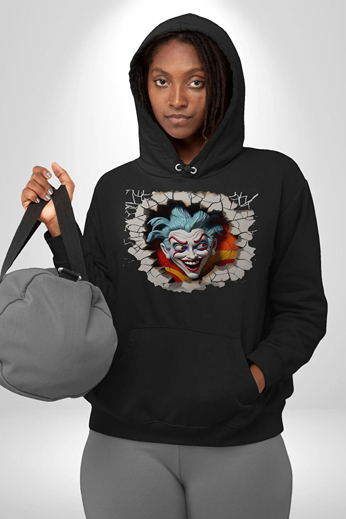 Joker Duvardan Çıkan Sürpriz 3D Erkek Kadın Siyah Dijital Baskılı Kapüşonlu Sweatshirt Hoodie