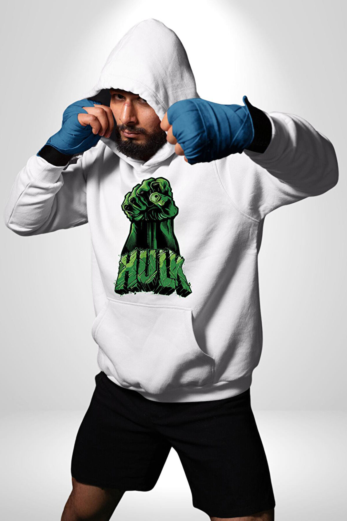Hulk Yeşil Yumruk Bruce Banner Avengers Erkek Kadın Beyaz Dijital Baskılı Kapüşonlu Sweatshirt Hoodie