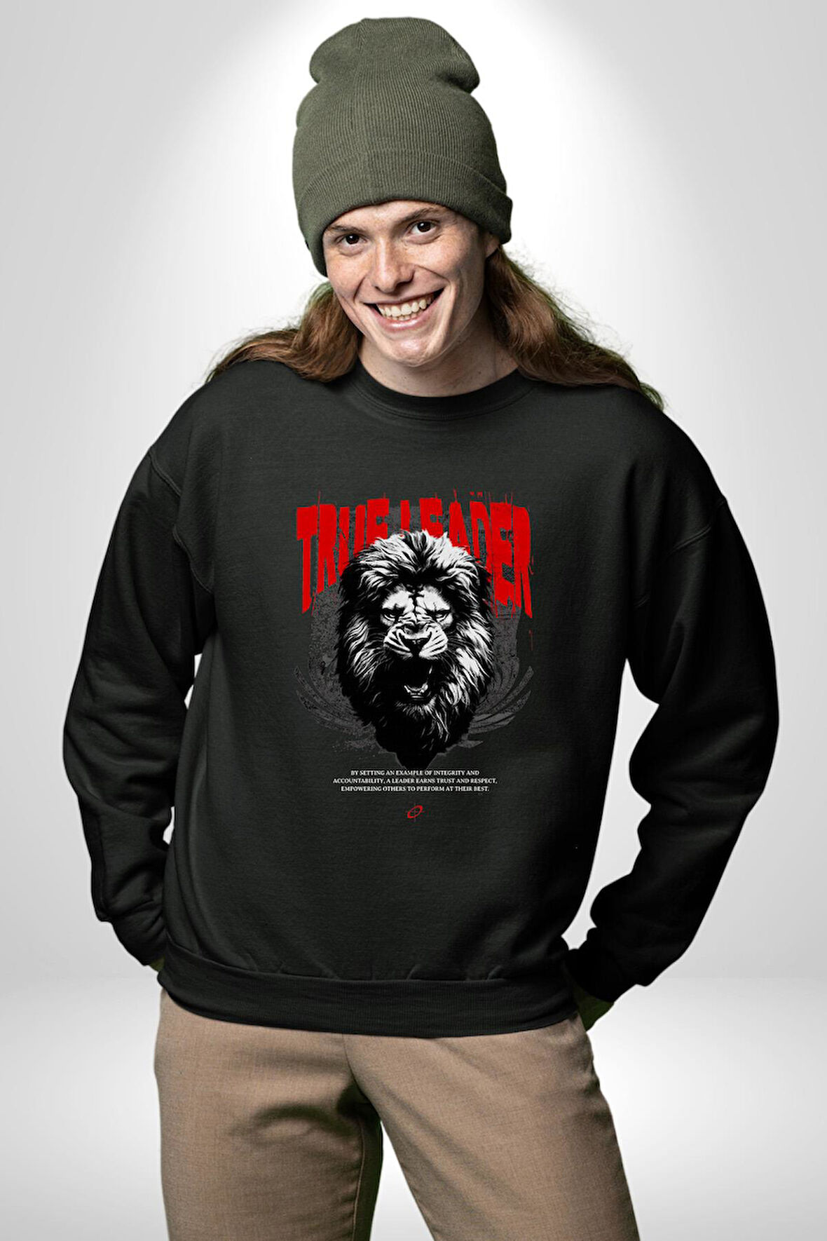 Gerçek Lider Tehlikeli Aslan Kafası Erkek Kadın Unisex Dijital Baskılı Siyah Sweatshirt