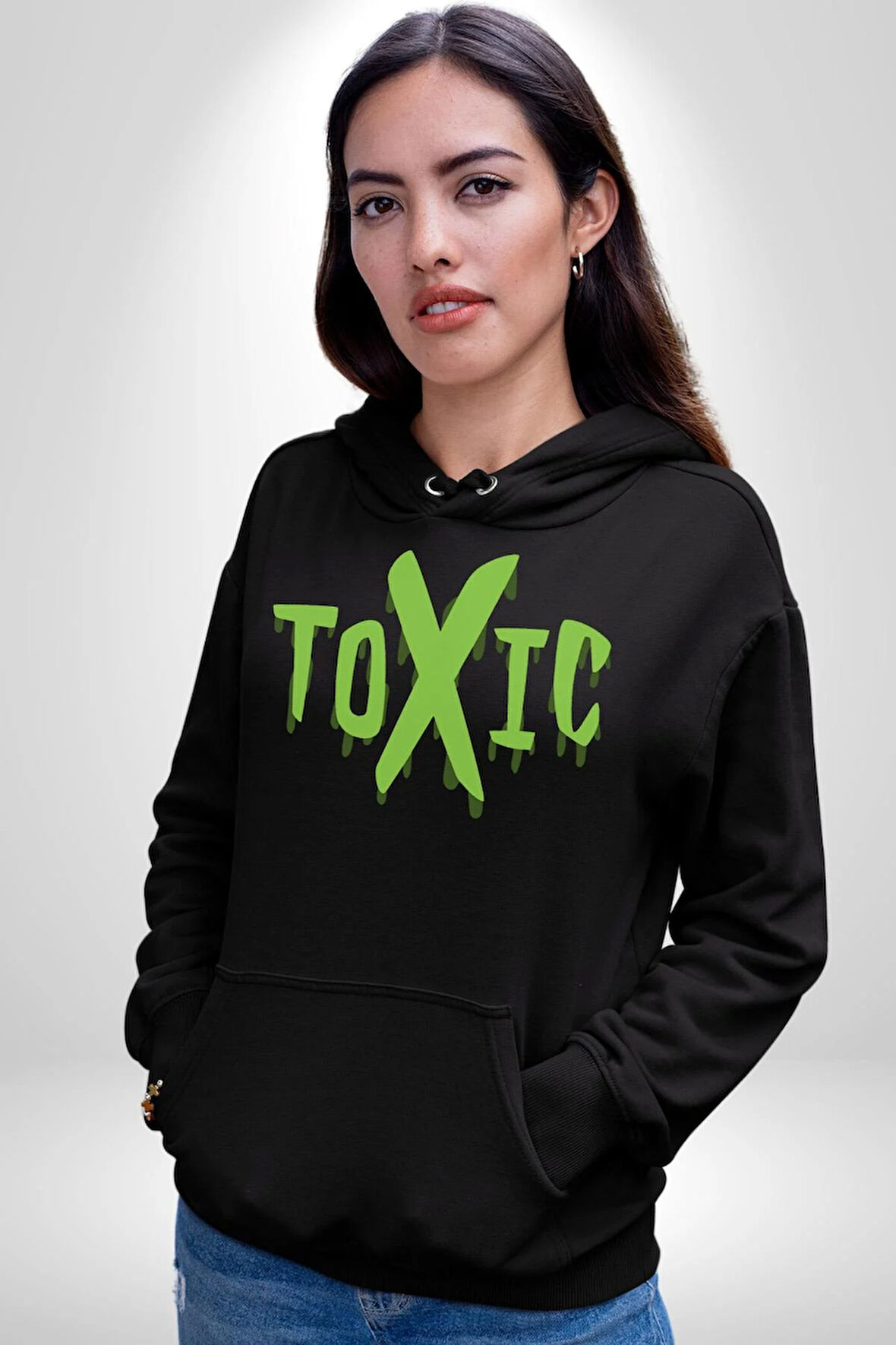 Sokak Sitili Atık Toxic  Erkek Kadın Siyah Dijital Baskılı Kapüşonlu Sweatshirt Hoodie