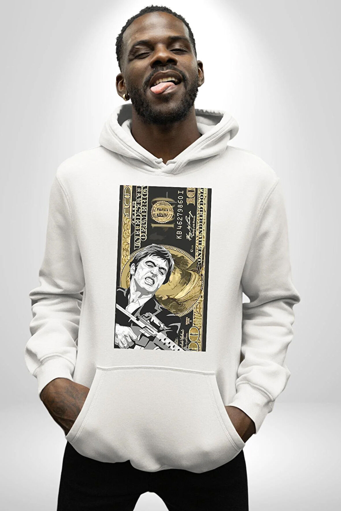 Tony Montana Scarface Erkek Kadın Beyaz Dijital Baskılı Kapüşonlu Sweatshirt Hoodie