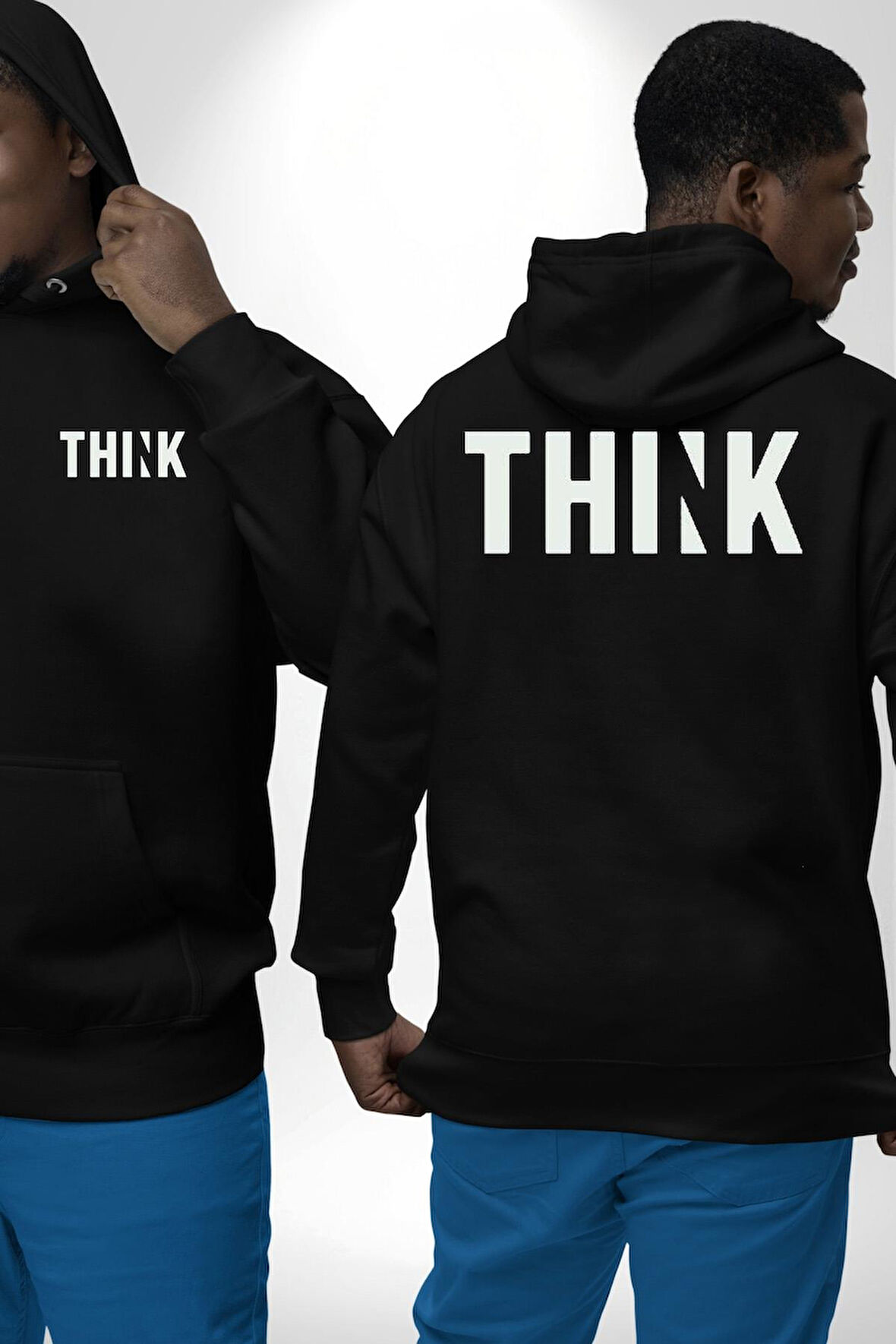 Think Düşünmek Erkek Kadın Siyah Ön Sırt Baskılı Kapüşonlu Sweatshirt Hoodie