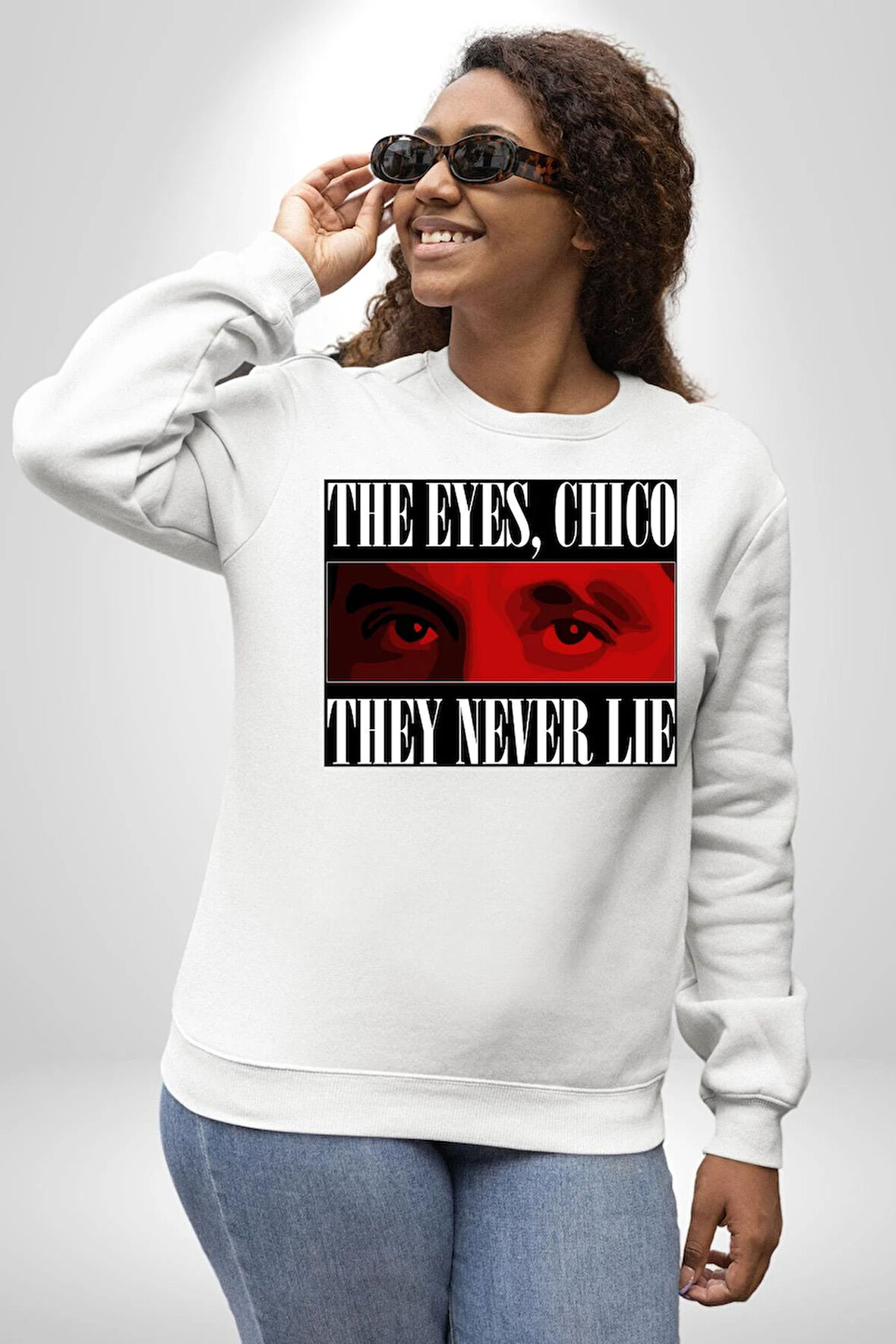 Gözler Dostum , Onlar Asla Yalan Söylemez Erkek Kadın Unisex Dijital Baskılı Beyaz Sweatshirt