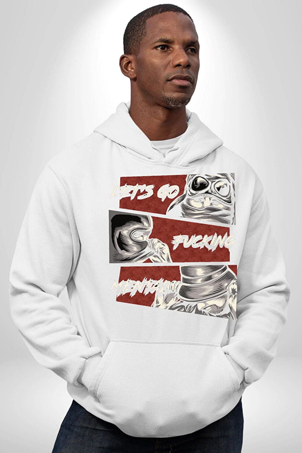 Sokak Style Hadi Kavgaya Gidelim Erkek Kadın Beyaz Dijital Baskılı Kapüşonlu Sweatshirt Hoodie