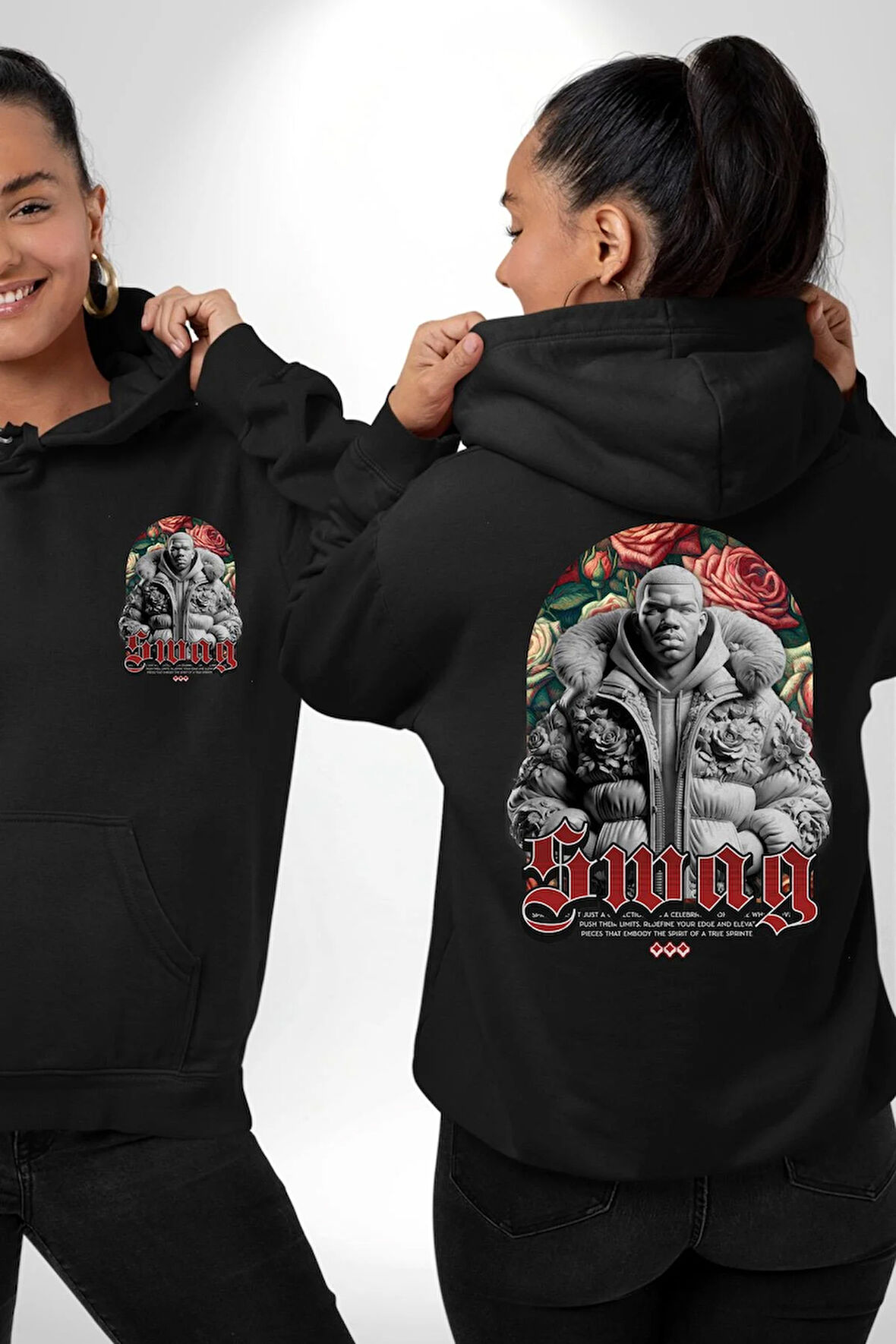 Sınırları Zorlayın  Erkek Kadın Siyah Ön Sırt Baskılı Kapüşonlu Sweatshirt Hoodie