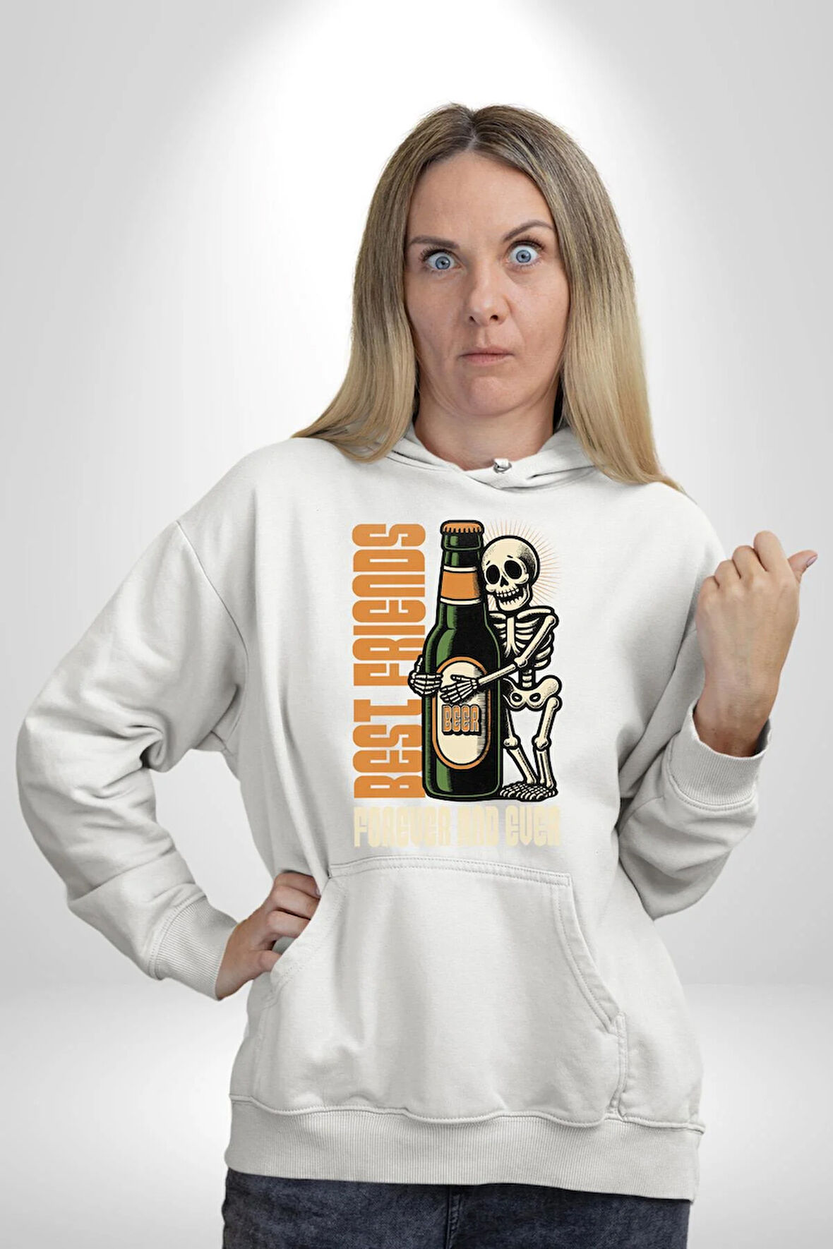 Sonsuza Kadar En İyi Arkadaşım Beer İskelet Erkek Kadın Beyaz Dijital Baskılı Kapüşonlu Sweatshirt Hoodie