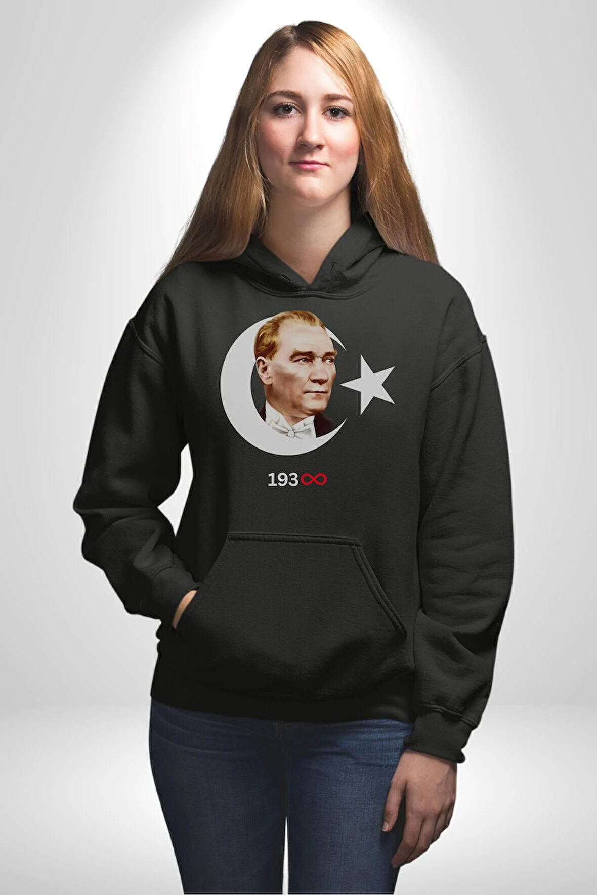 Ay Yıldız Atatürk 10 Kasım Sonsuza Kadar Erkek Kadın Siyah Dijital Baskılı Kapüşonlu Sweatshirt Hoodie