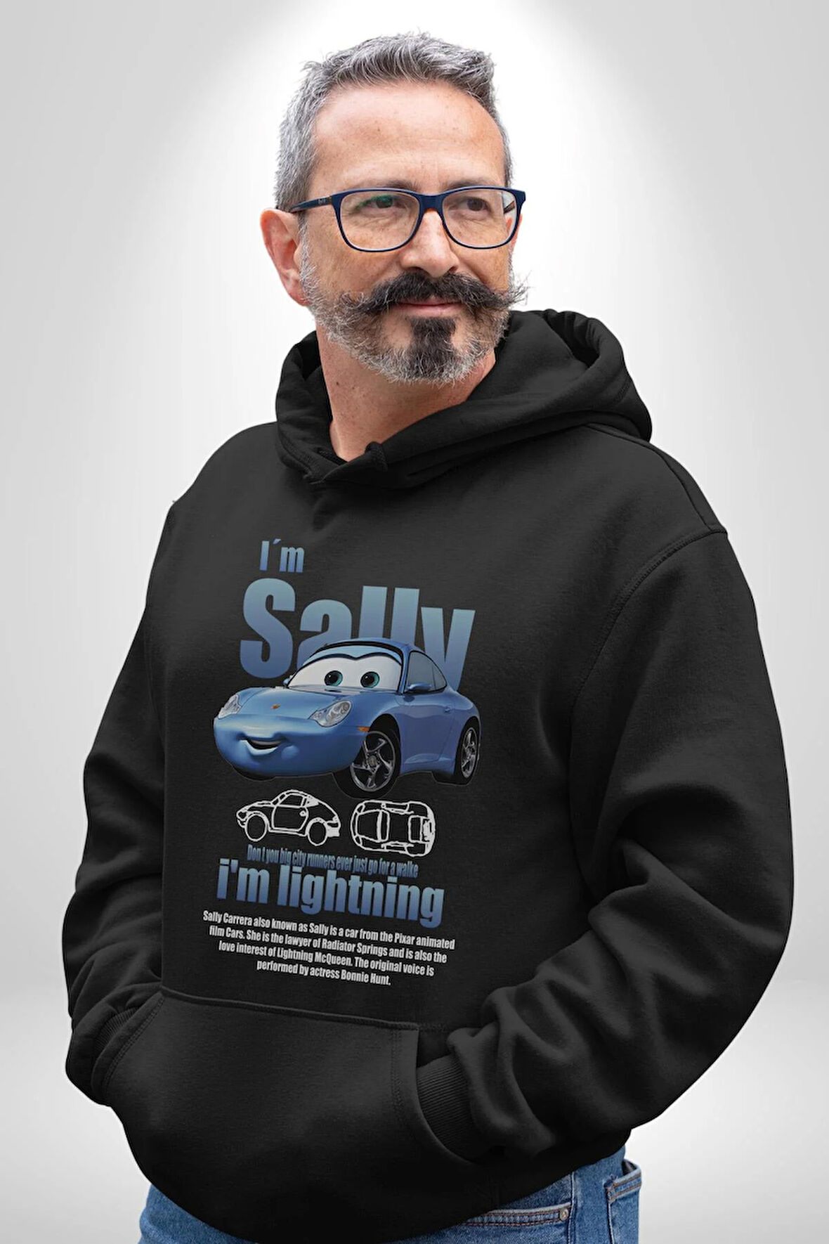 Arabalar Çizgi Film Sally The Car Sevgili Erkek Kadın Siyah Dijital Baskılı Kapüşonlu Sweatshirt Hoodie