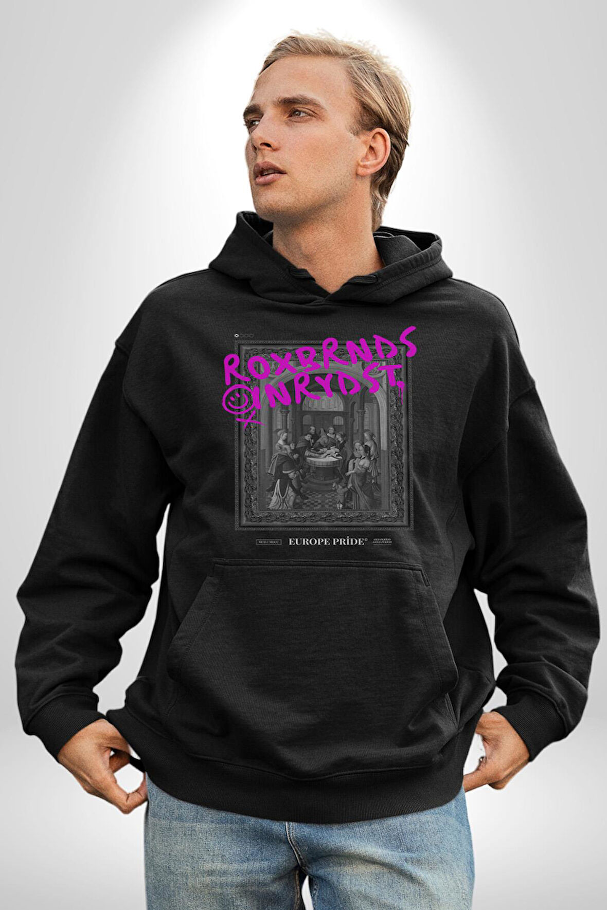 Vaftiz Bebek Papa Sanat Lenard Gaultier Sanat Erkek Kadın Siyah Dijital Baskılı Kapüşonlu Sweatshirt Hoodie