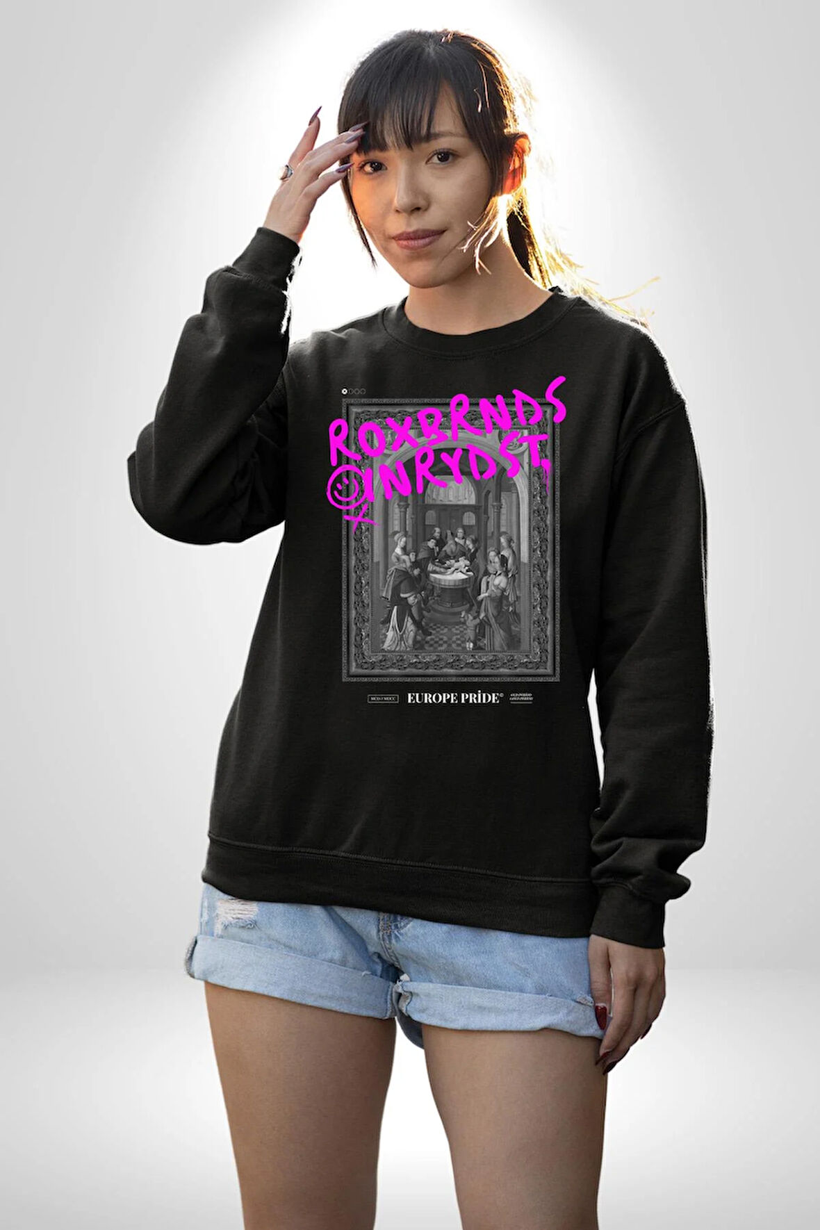 Vaftiz Bebek Papa Sanat Lenard Gaultier Sanat Erkek Kadın Unisex Dijital Baskılı Siyah Sweatshirt