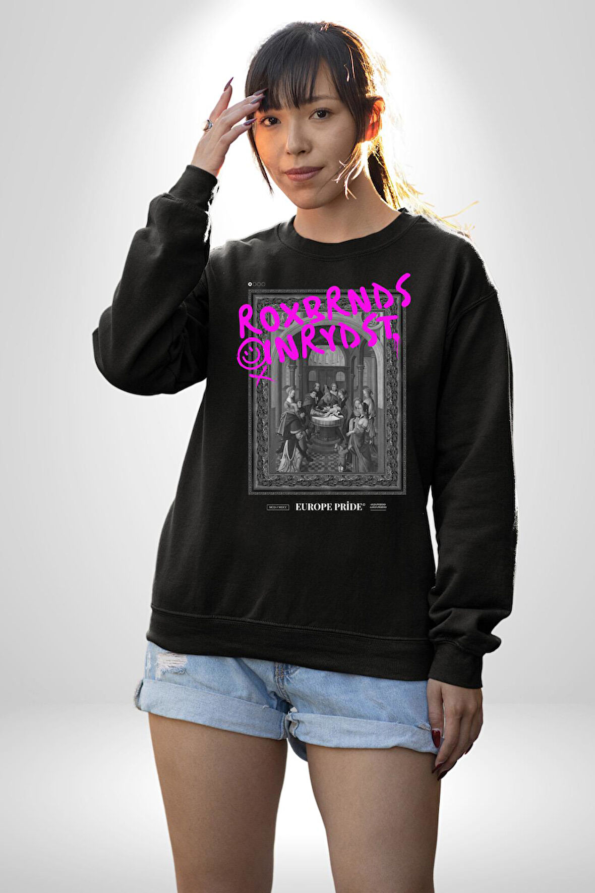 Vaftiz Bebek Papa Sanat Lenard Gaultier Sanat Erkek Kadın Unisex Dijital Baskılı Siyah Sweatshirt