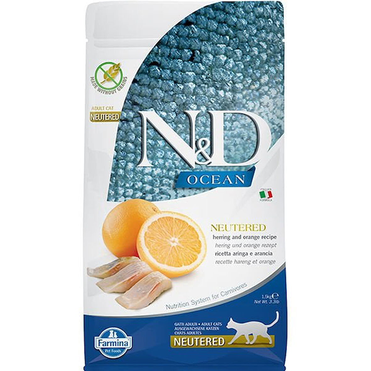 N&D Ocean Ringa Balıklı ve Portakallı Kısırlaştırılmış Kedi Maması 1.5 Kg