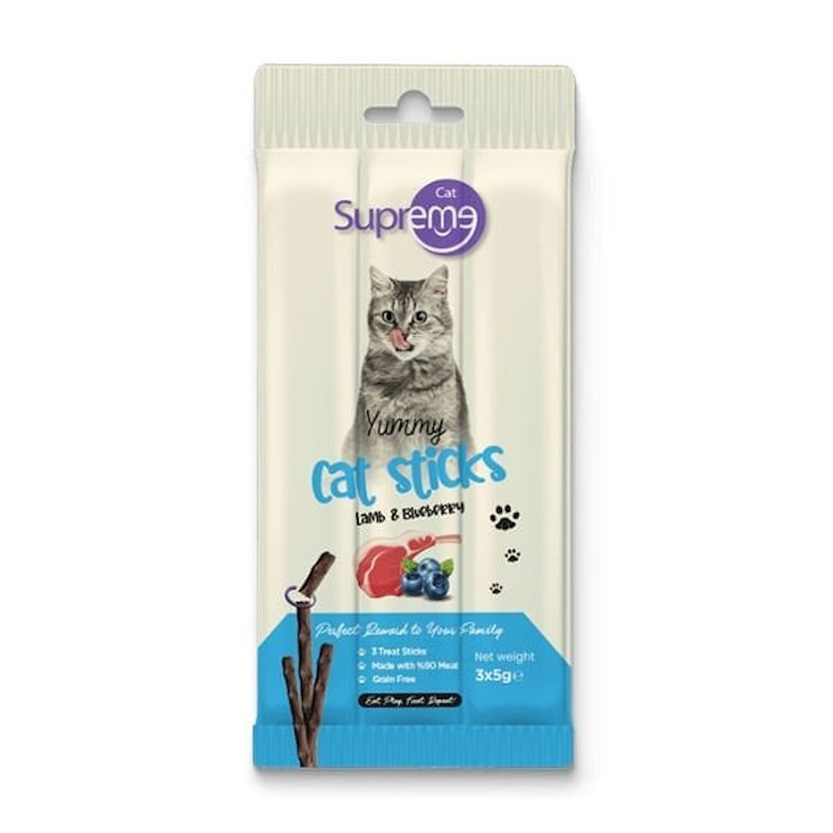 Supreme Cat Kuzu Etli ve Yaban Mersinli Stick Kedi Ödül Maması 3x5 Gr