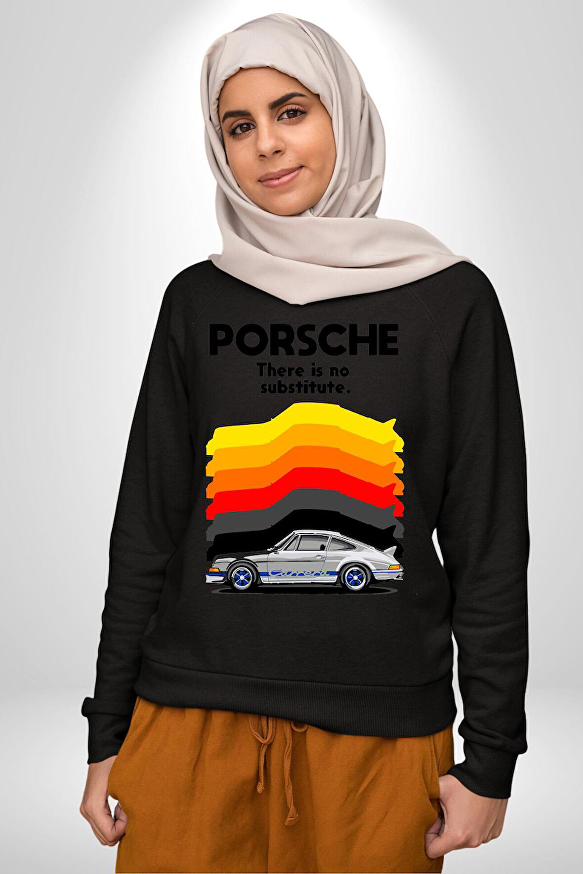 Porsche Klasik Araba Retro Tasarım Erkek Kadın Unisex Dijital Baskılı Siyah Sweatshirt
