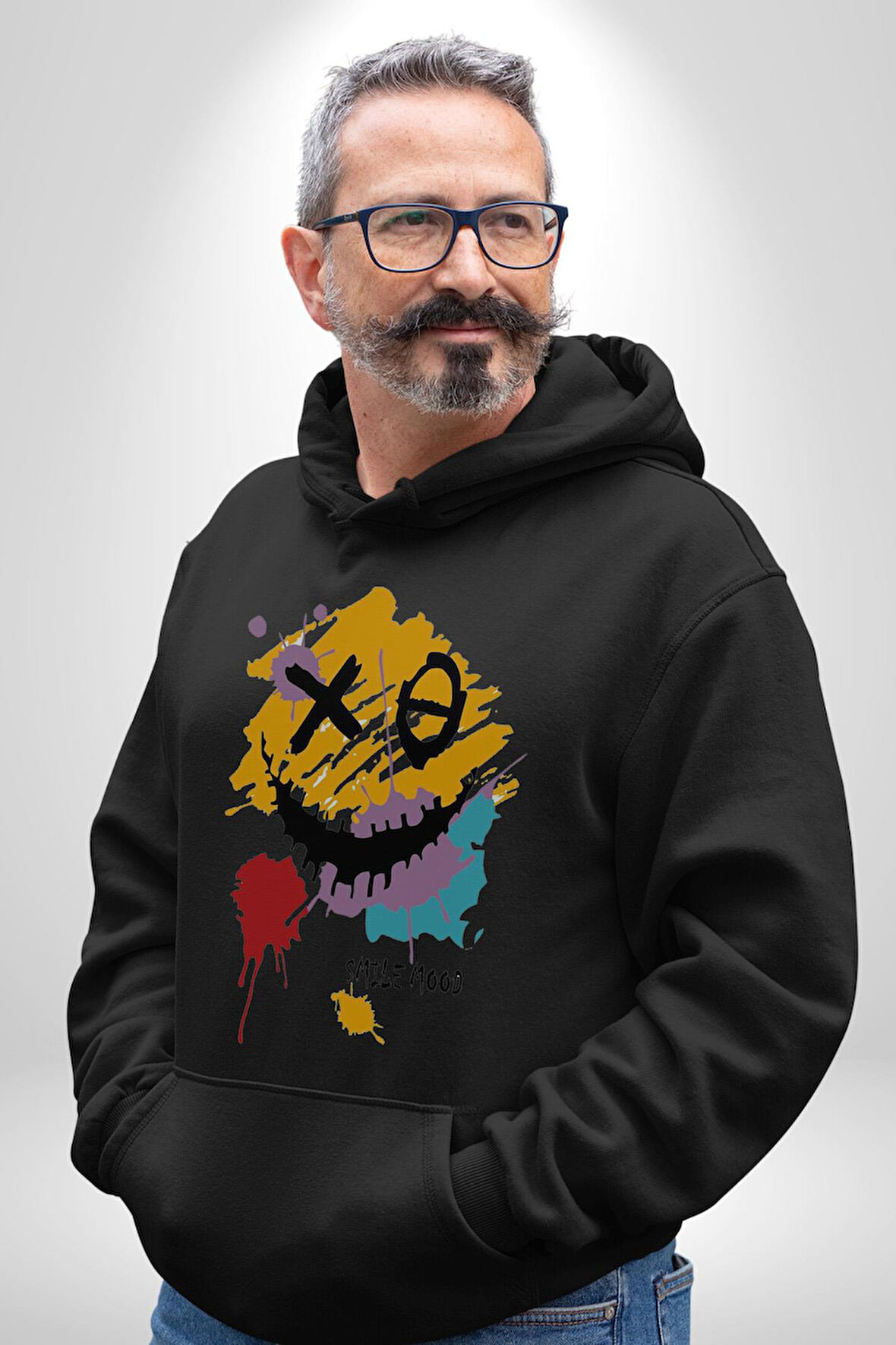 Smile Mood XOX Gülümseme Ruhu Erkek Kadın Siyah Dijital Baskılı Kapüşonlu Sweatshirt Hoodie