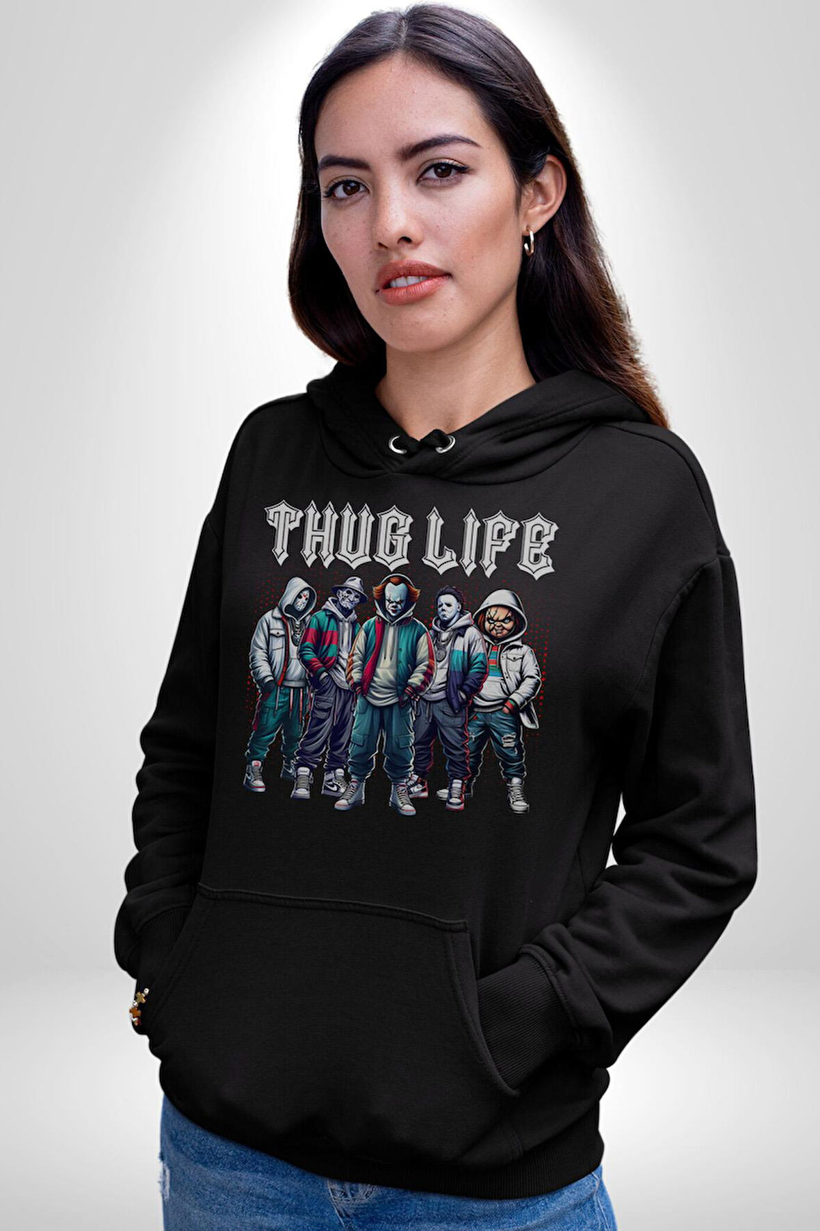 Korku Sineması Korku Kahramanları Haydut Hayatı Erkek Kadın Siyah Dijital Baskılı Kapüşonlu Sweatshirt Hoodie