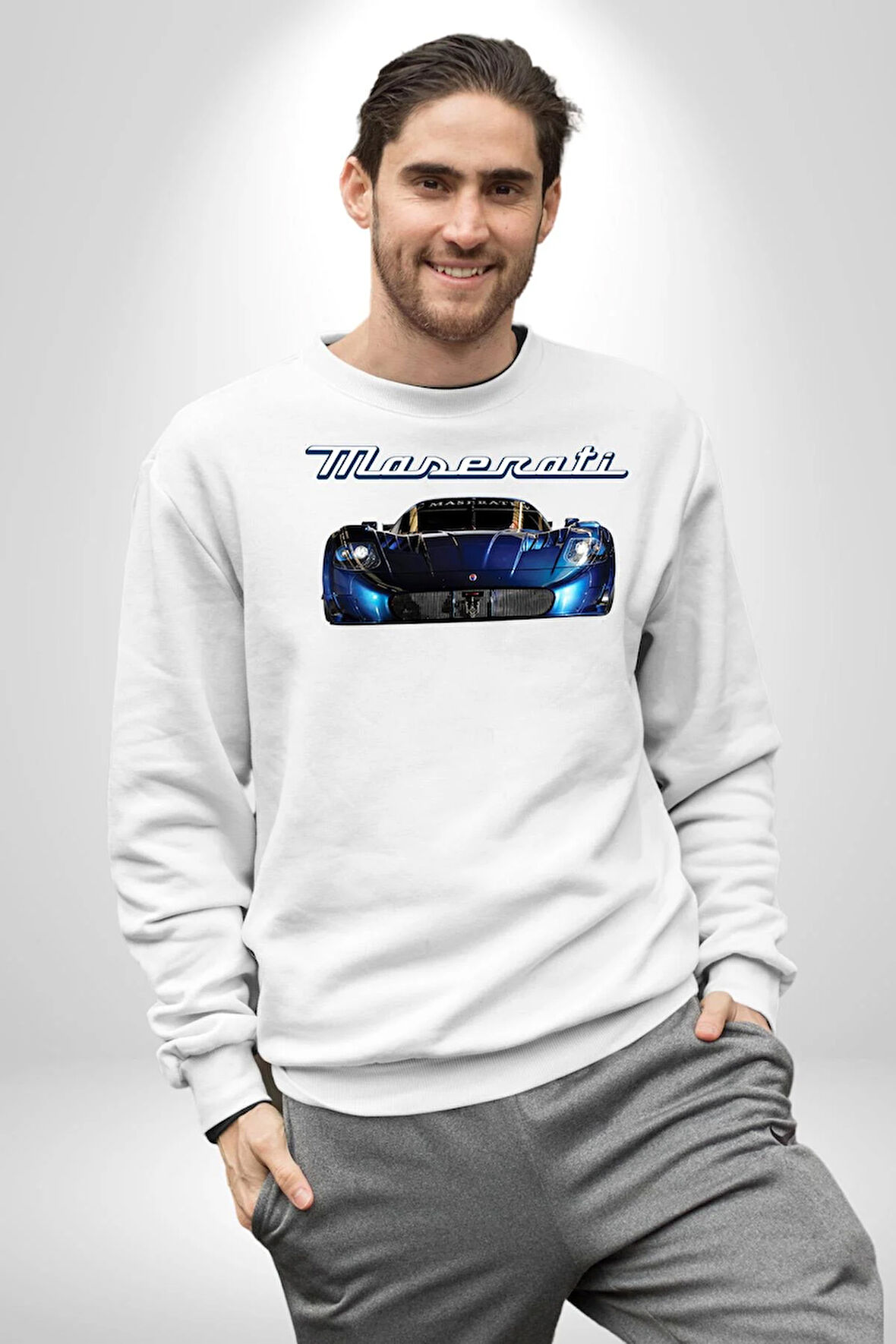 Maserati MC12 Corsa Modeli Araba Erkek Kadın Unisex Dijital Baskılı Beyaz Sweatshirt