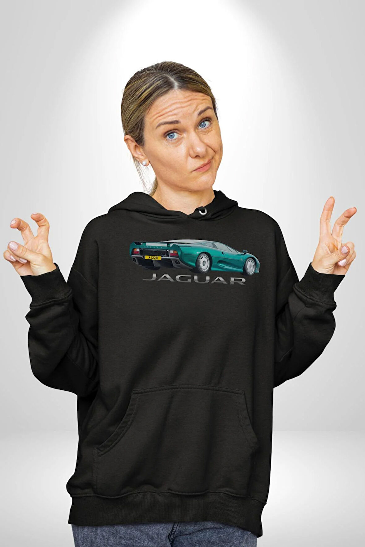 1992 Jaguar XJ220 Araba Erkek Kadın Siyah Dijital Baskılı Kapüşonlu Sweatshirt Hoodie