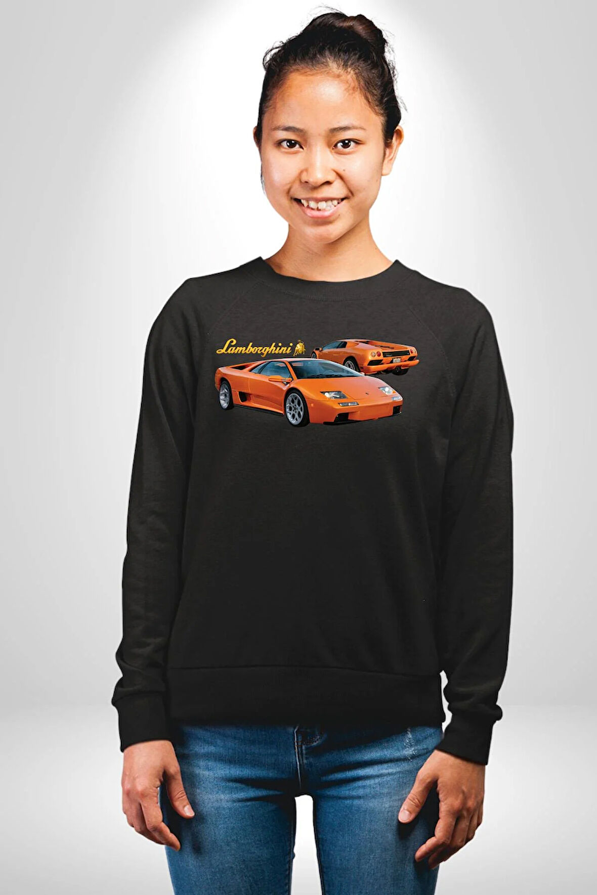 Lamborghini Diablo 2001 Turuncu Araba Boğa Erkek Kadın Unisex Dijital Baskılı Siyah Sweatshirt