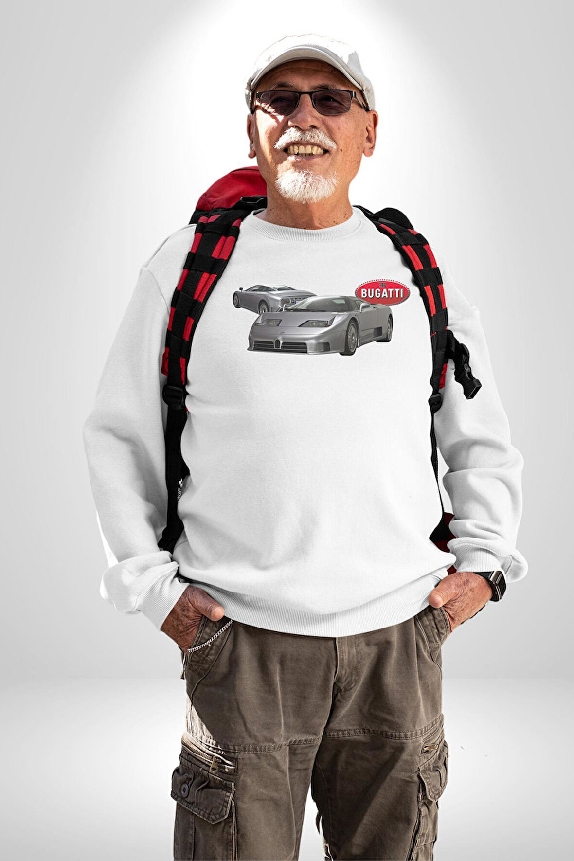 Bugatti EB110 GT Grigio Chiaro Erkek Kadın Unisex Dijital Baskılı Beyaz Sweatshirt