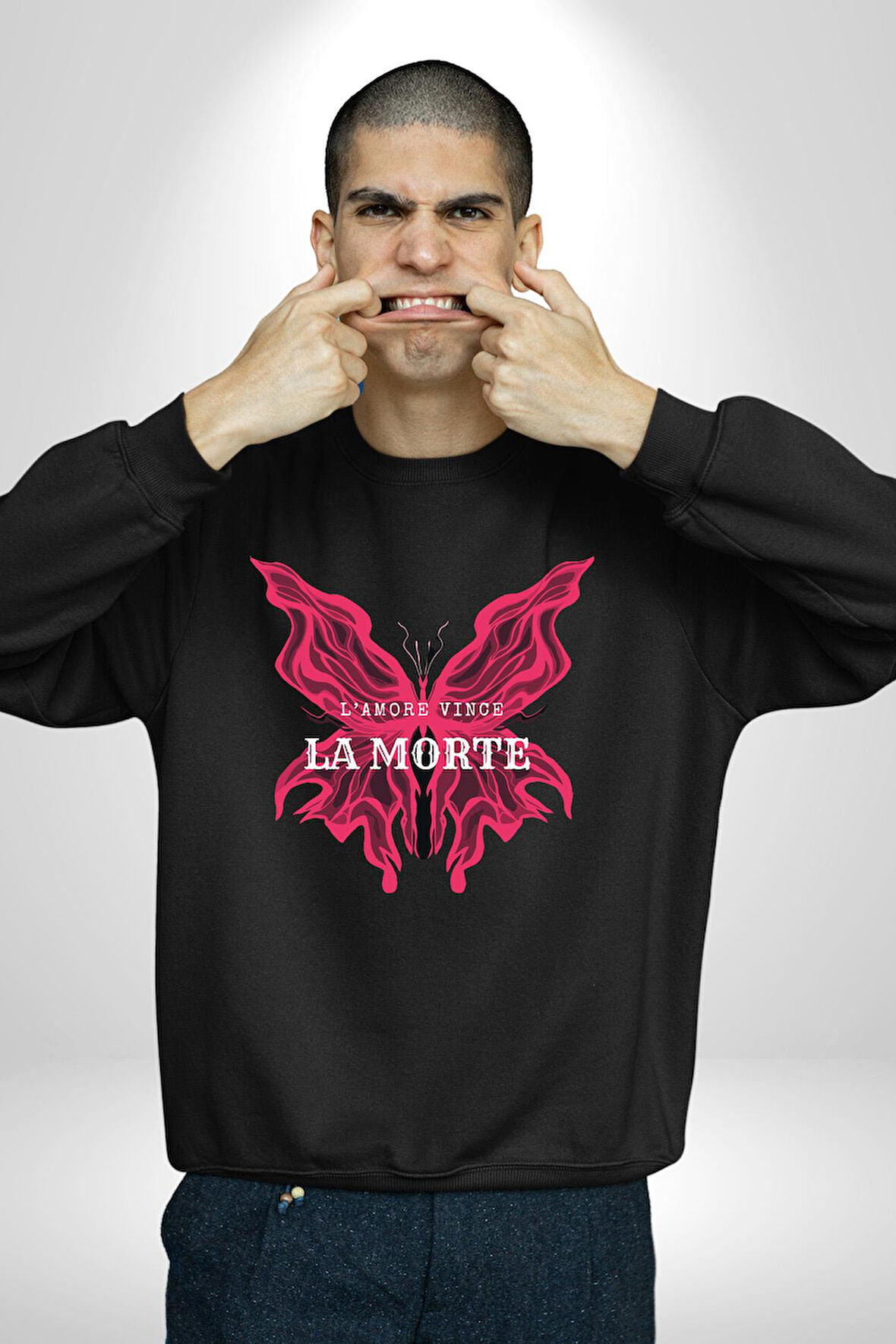 Aşk Kazanır Ölüm Kelebek Tasarımı Aşkın Ateşi Erkek Kadın Unisex Dijital Baskılı Siyah Sweatshirt