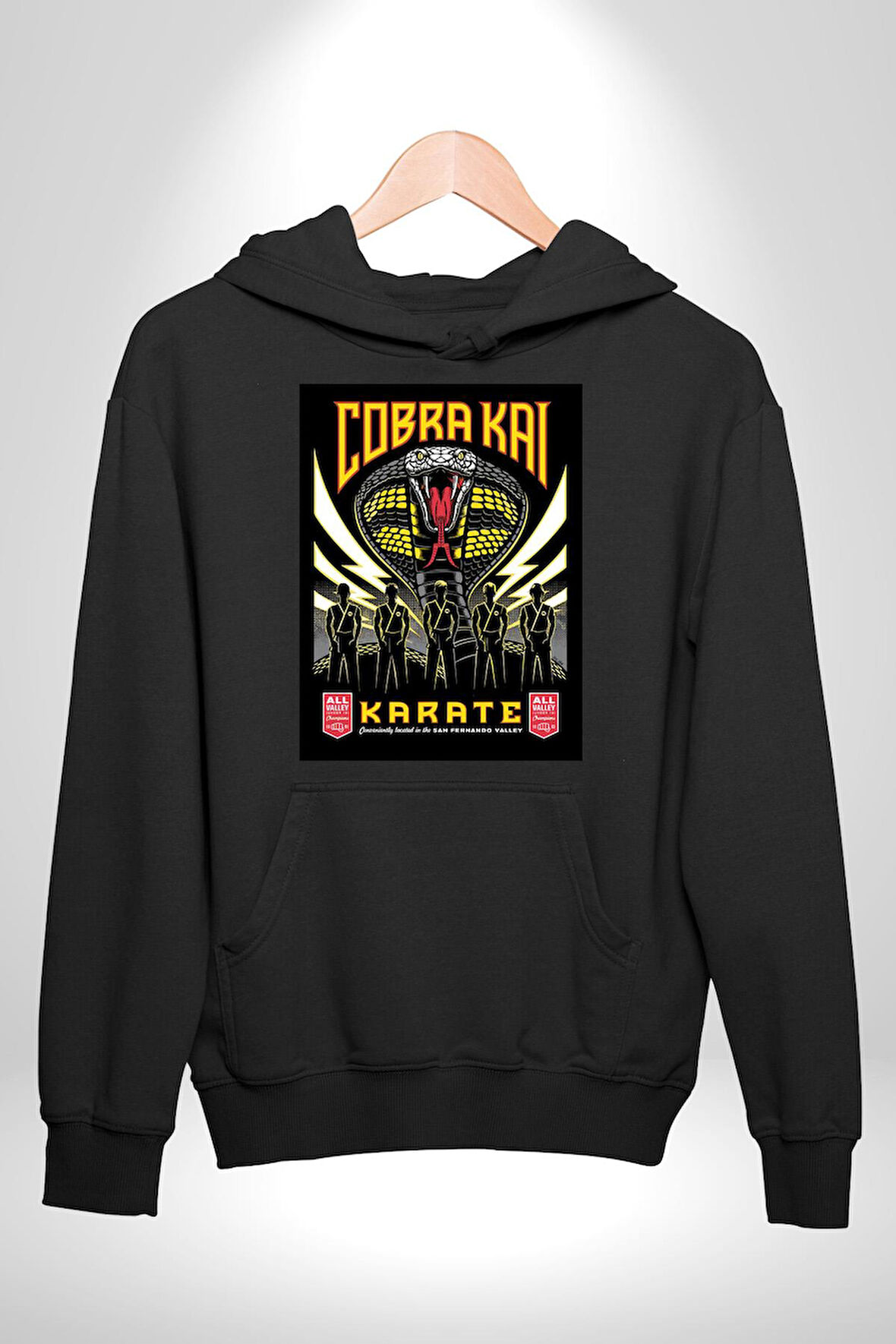 Cobra Kai Yılan Karete Dizi Film Erkek Kadın Siyah Dijital Baskılı Kapüşonlu Sweatshirt Hoodie